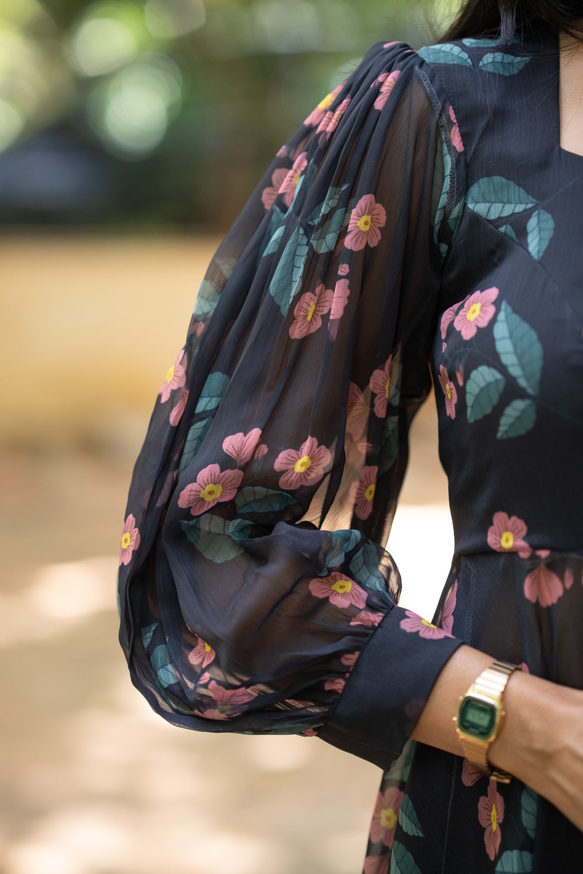 Black Floral Chiffon Kurti Set