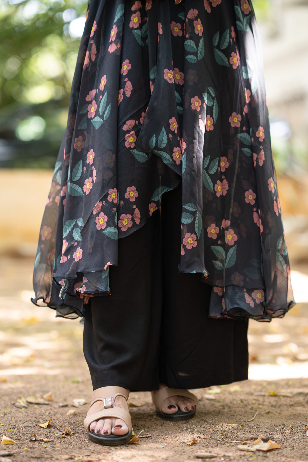 Black Floral Chiffon Kurti Set