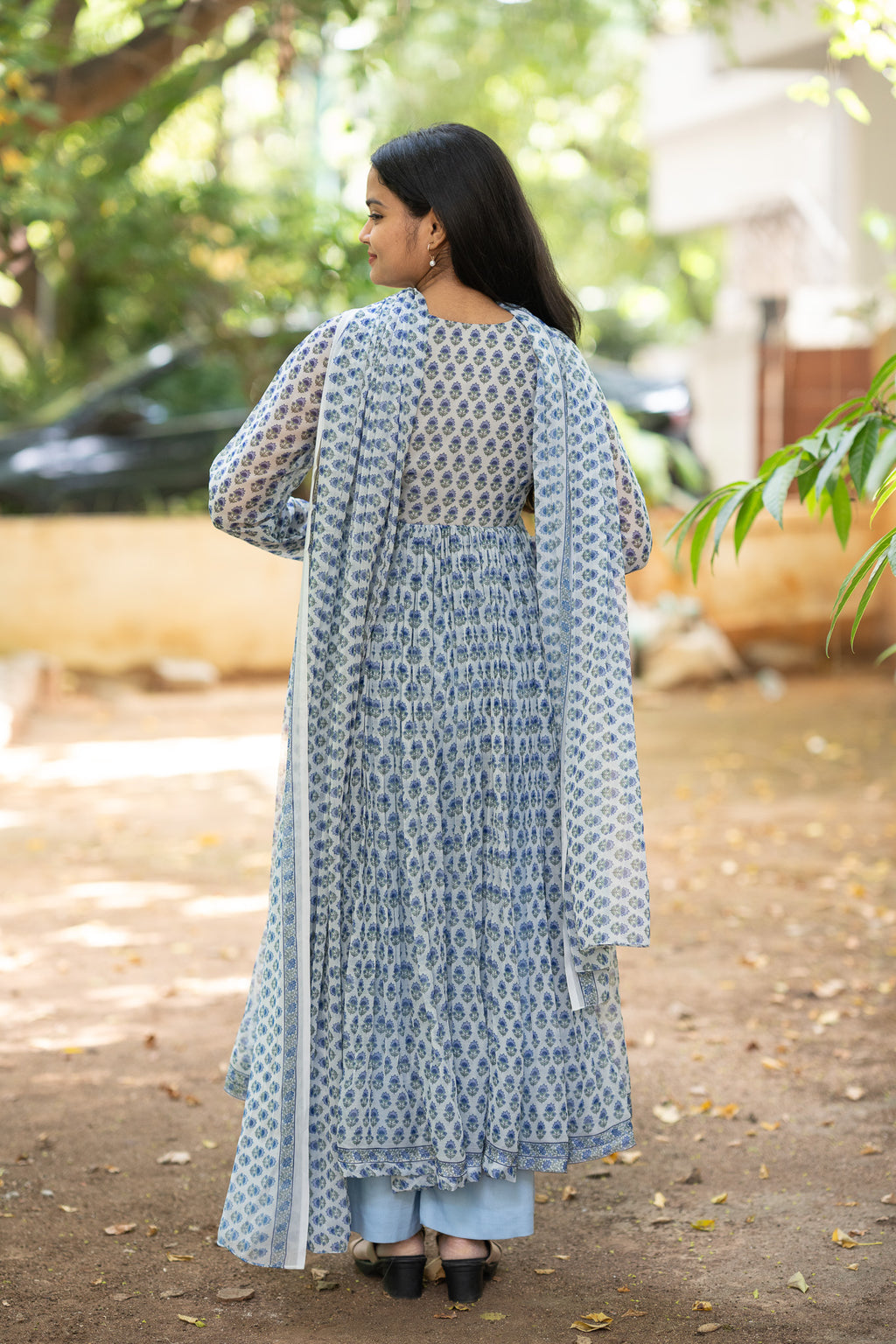 Blue Garden Chiffon Kurti Set
