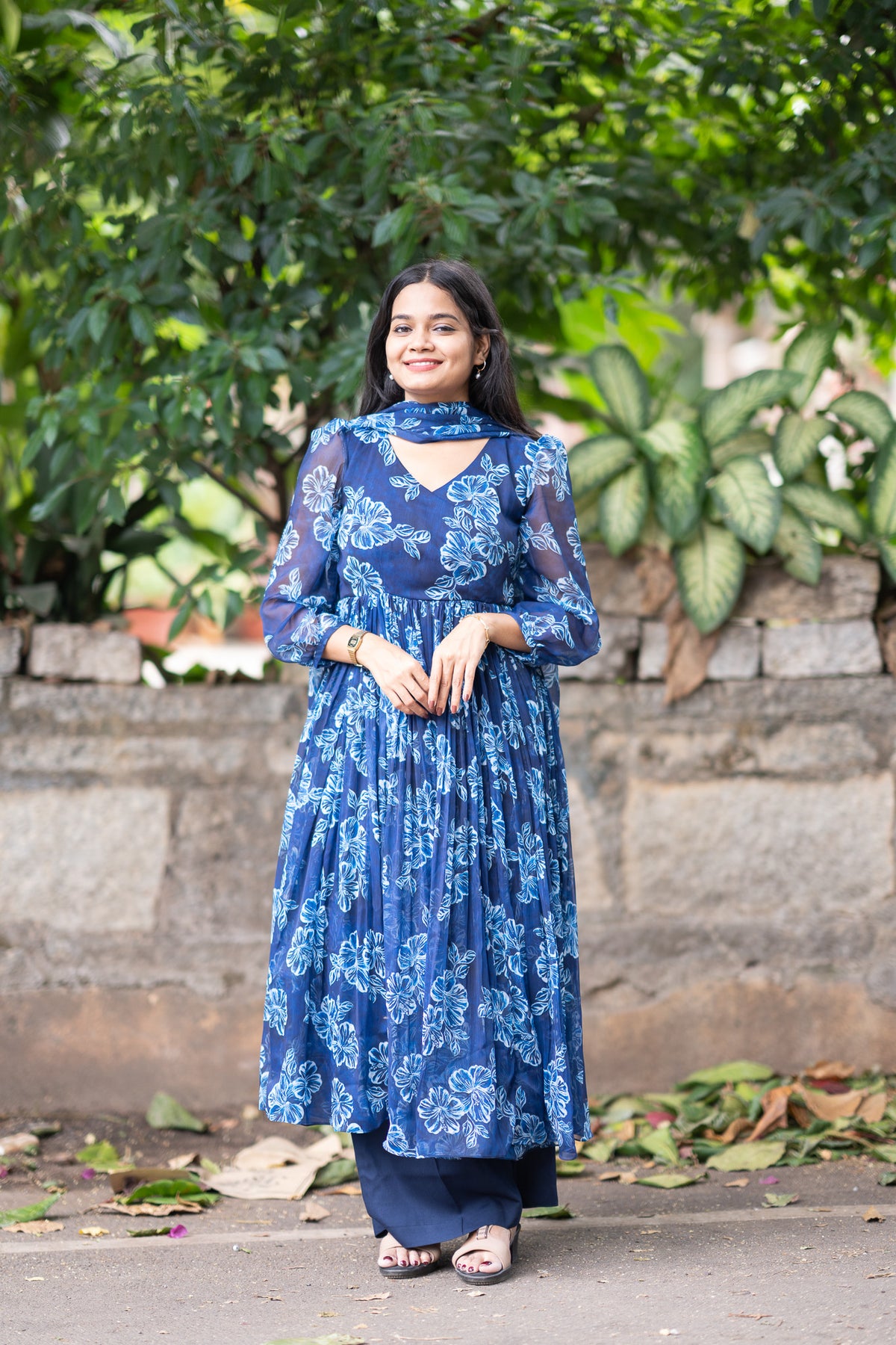 Sapphire Bloom Chiffon Kurti Set