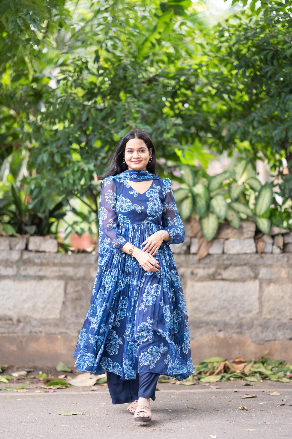 Sapphire Bloom Chiffon Kurti Set