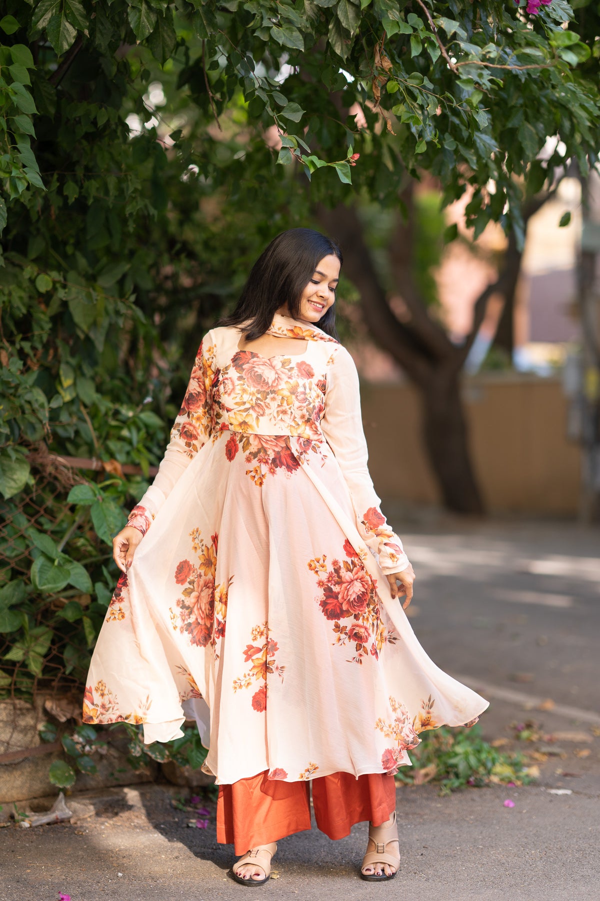 Peach Bloom Chiffon Kurti Set