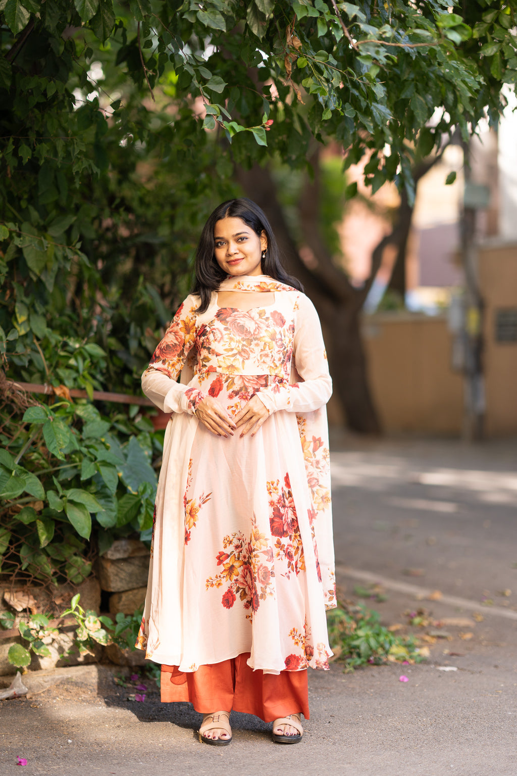Peach Bloom Chiffon Kurti Set