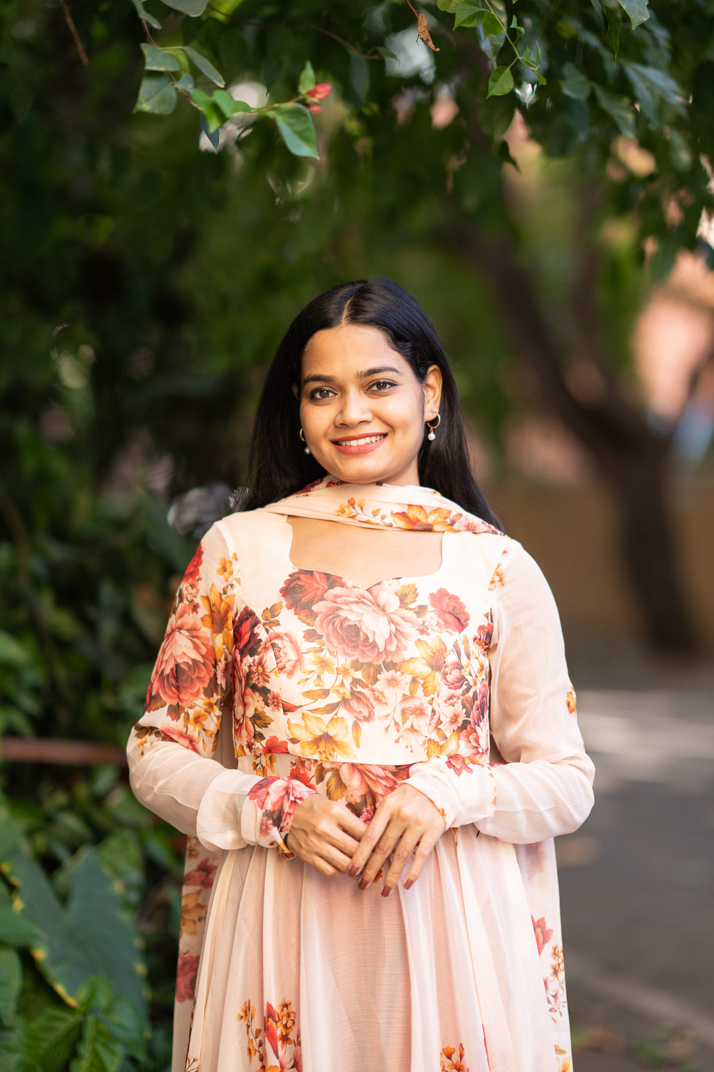 Peach Bloom Chiffon Kurti Set