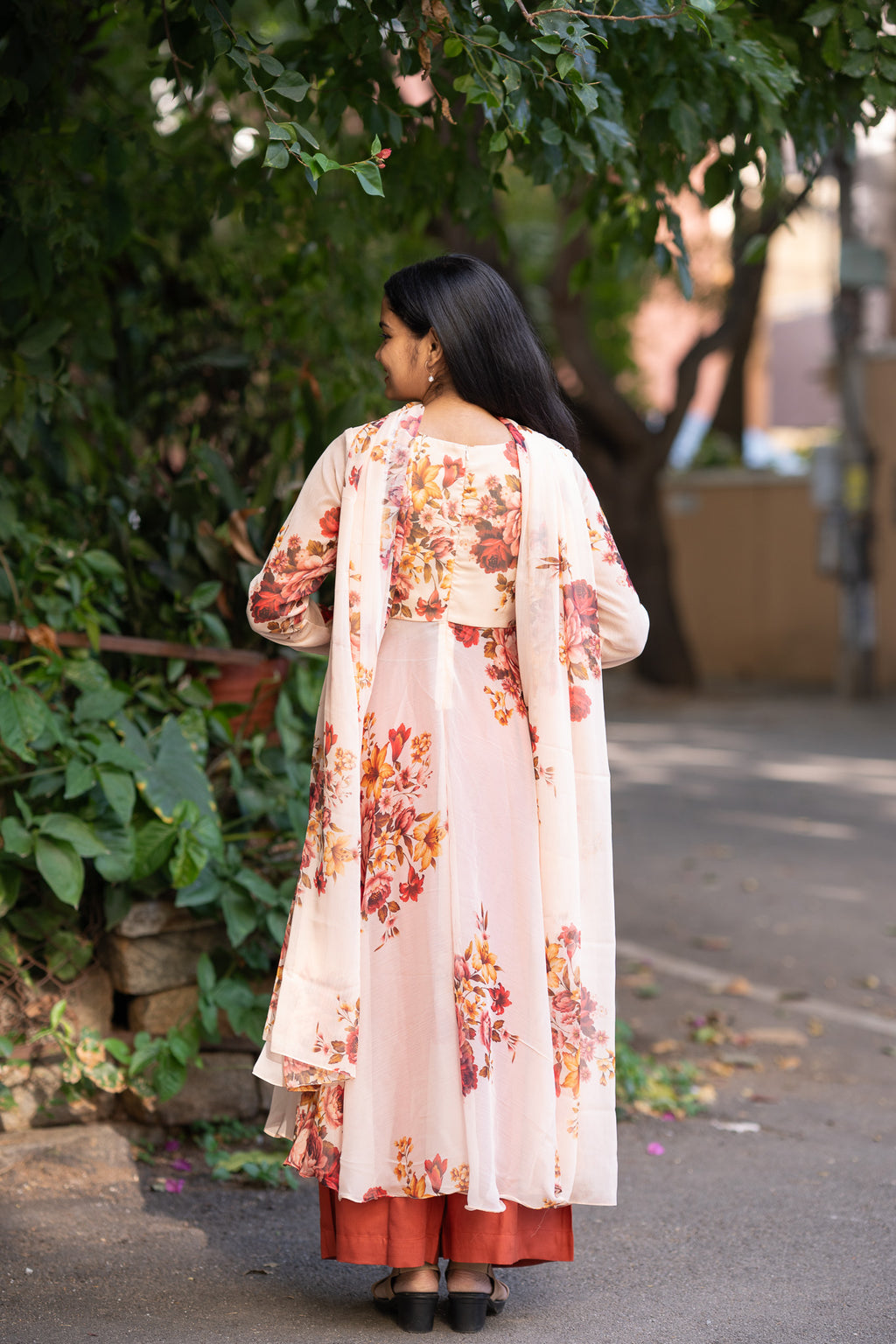 Peach Bloom Chiffon Kurti Set