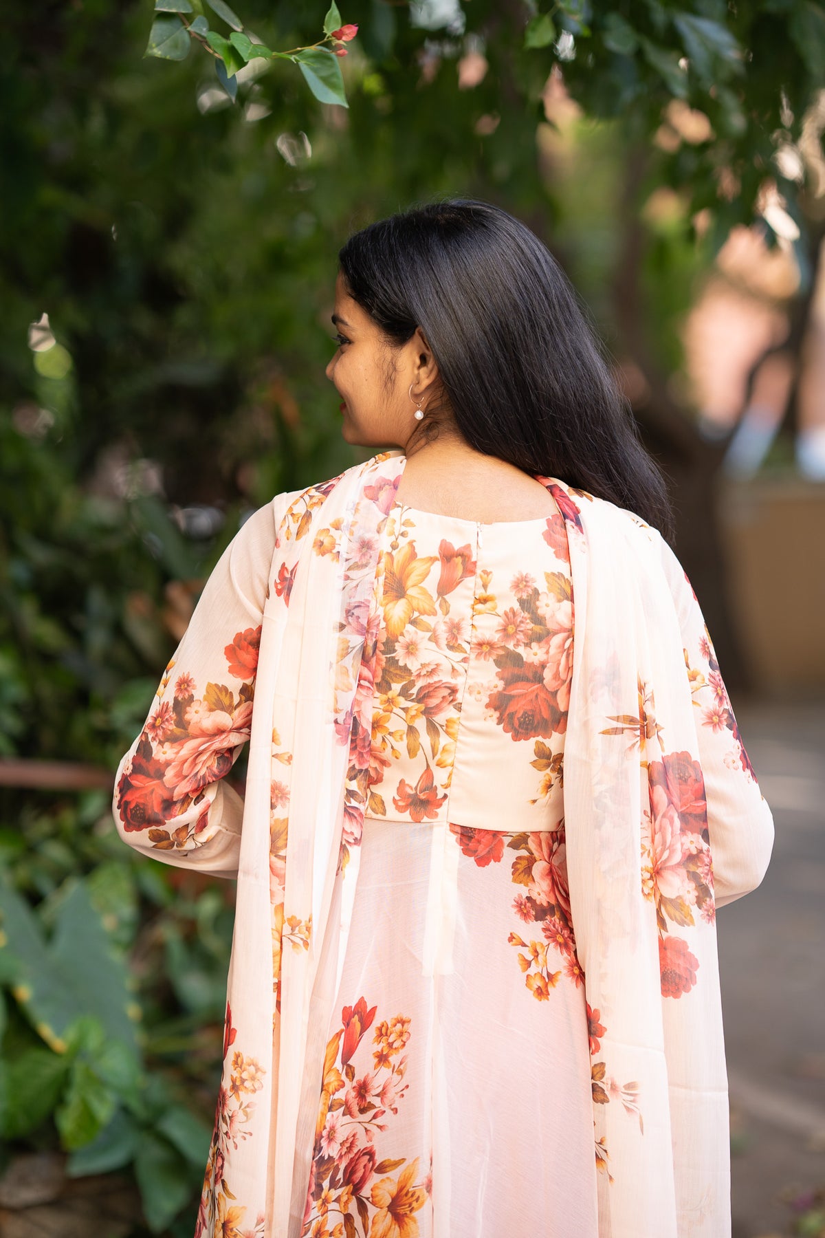 Peach Bloom Chiffon Kurti Set