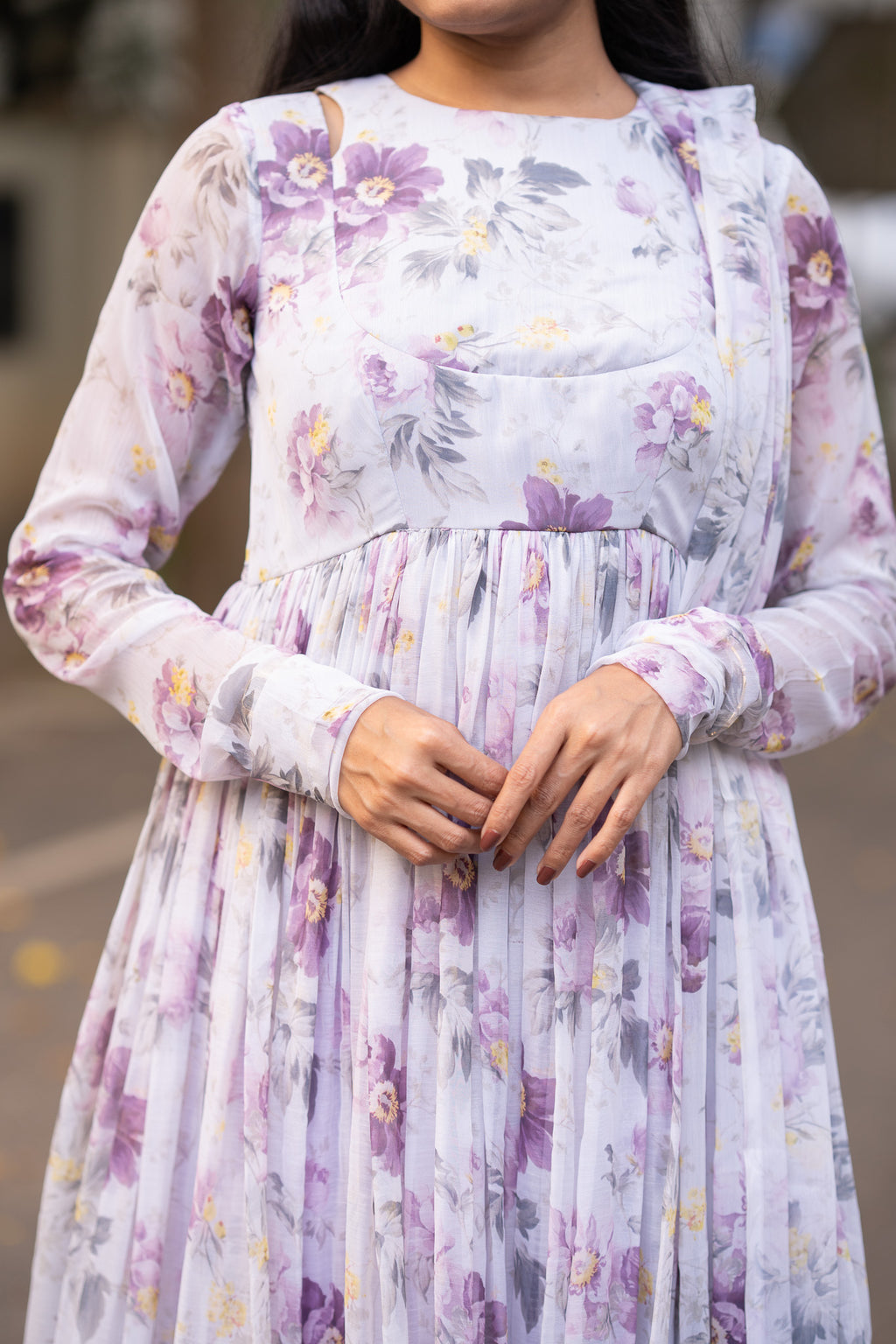 Lavender Bloom Chiffon Kurti Set