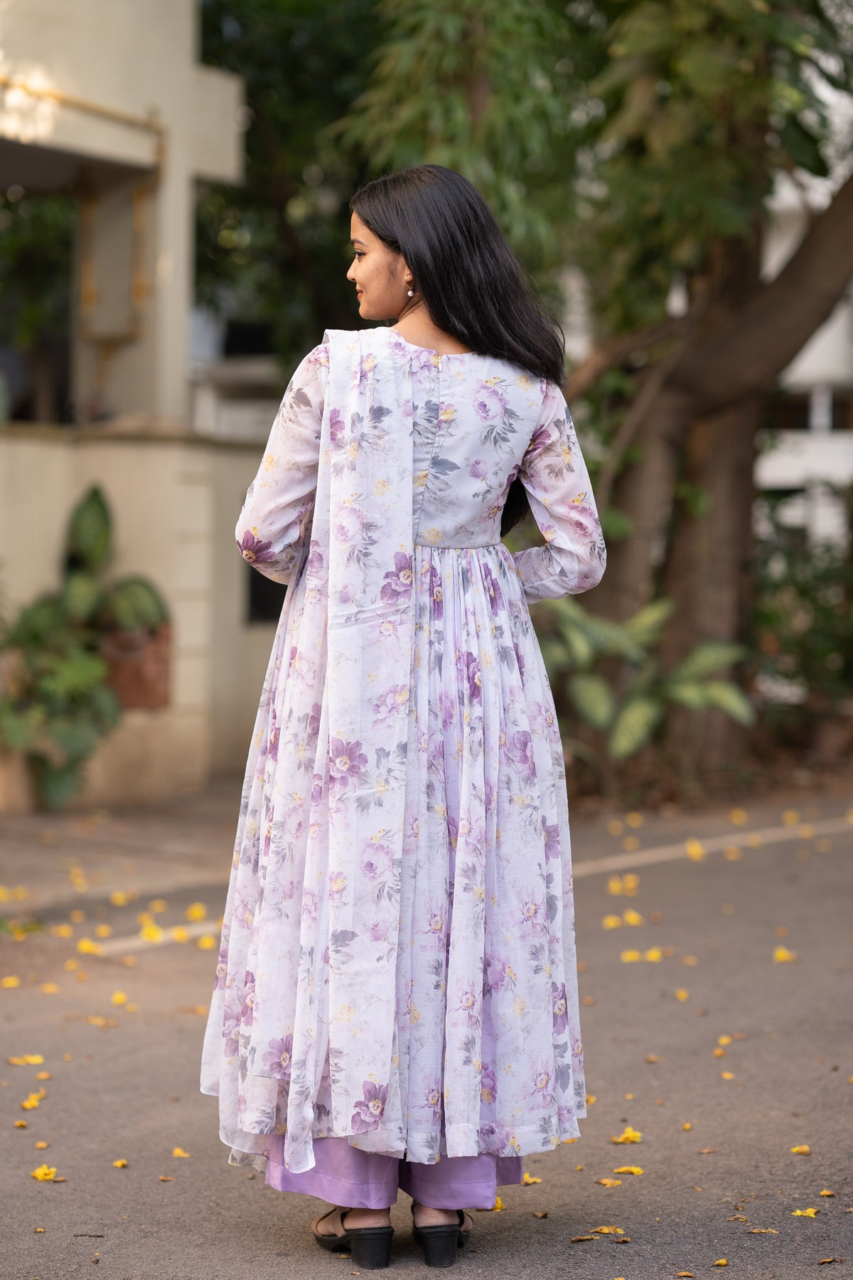 Lavender Bloom Chiffon Kurti Set