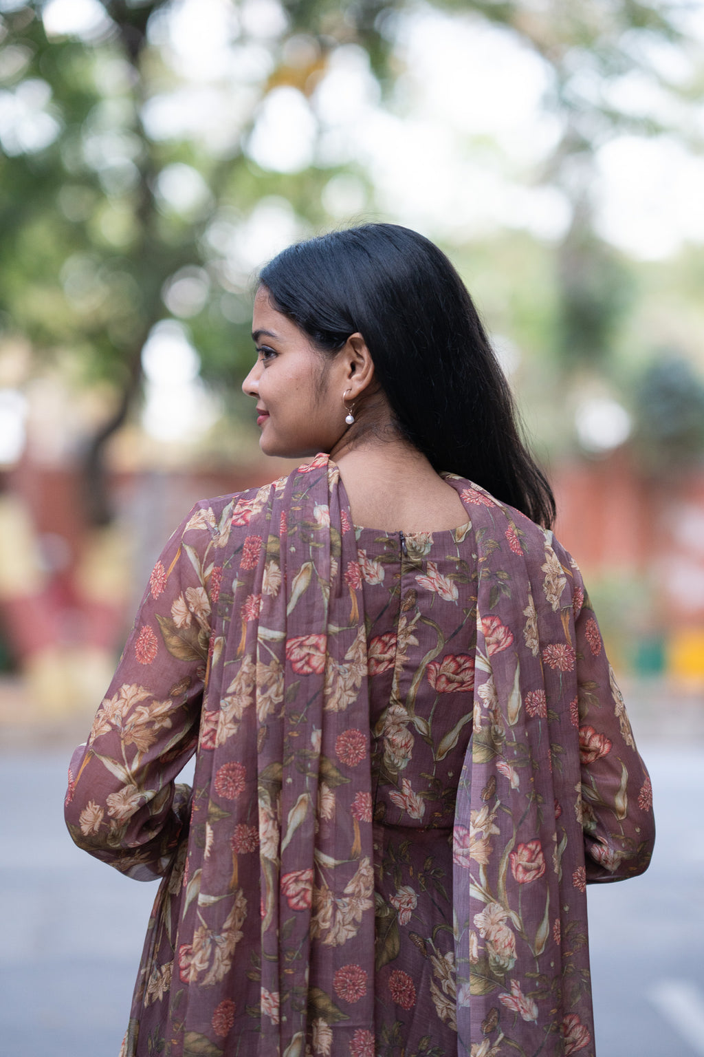 Mauve Floral Chiffon Kurti Set