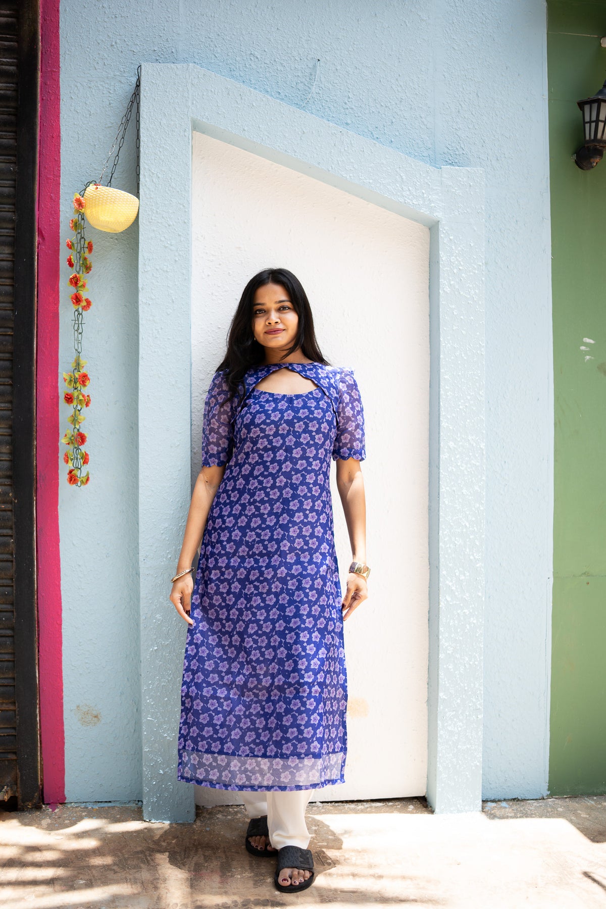Indigo Blossom Chanderi Kurti Set