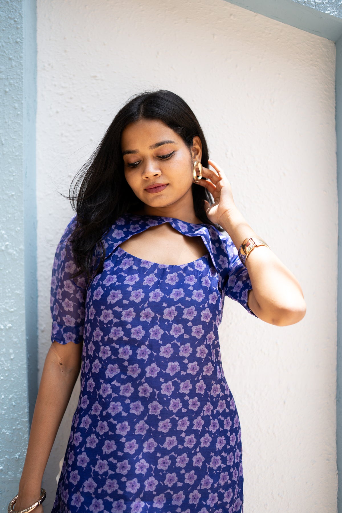 Indigo Blossom Chanderi Kurti Set