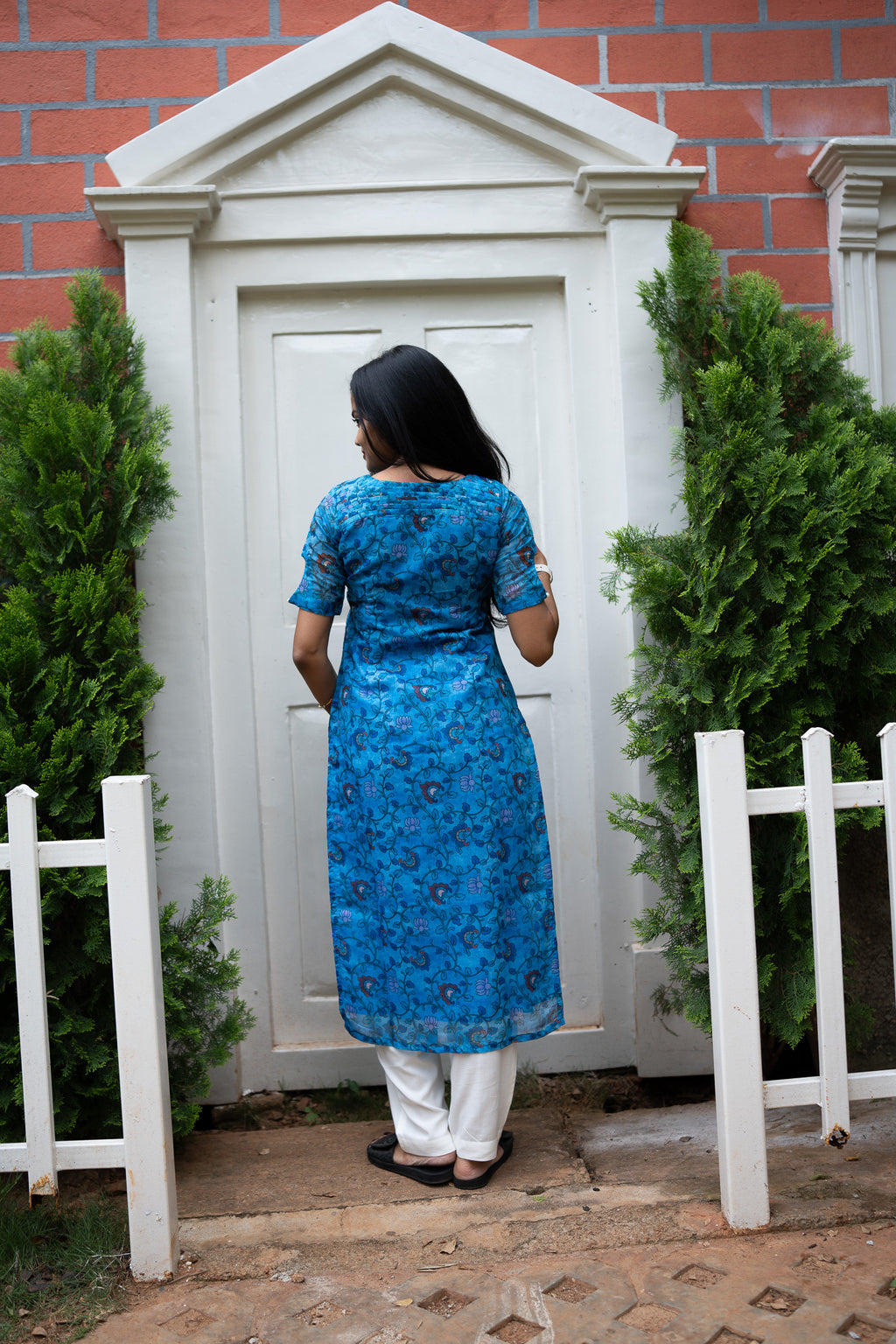 Azure Vine Chanderi Kurti Set
