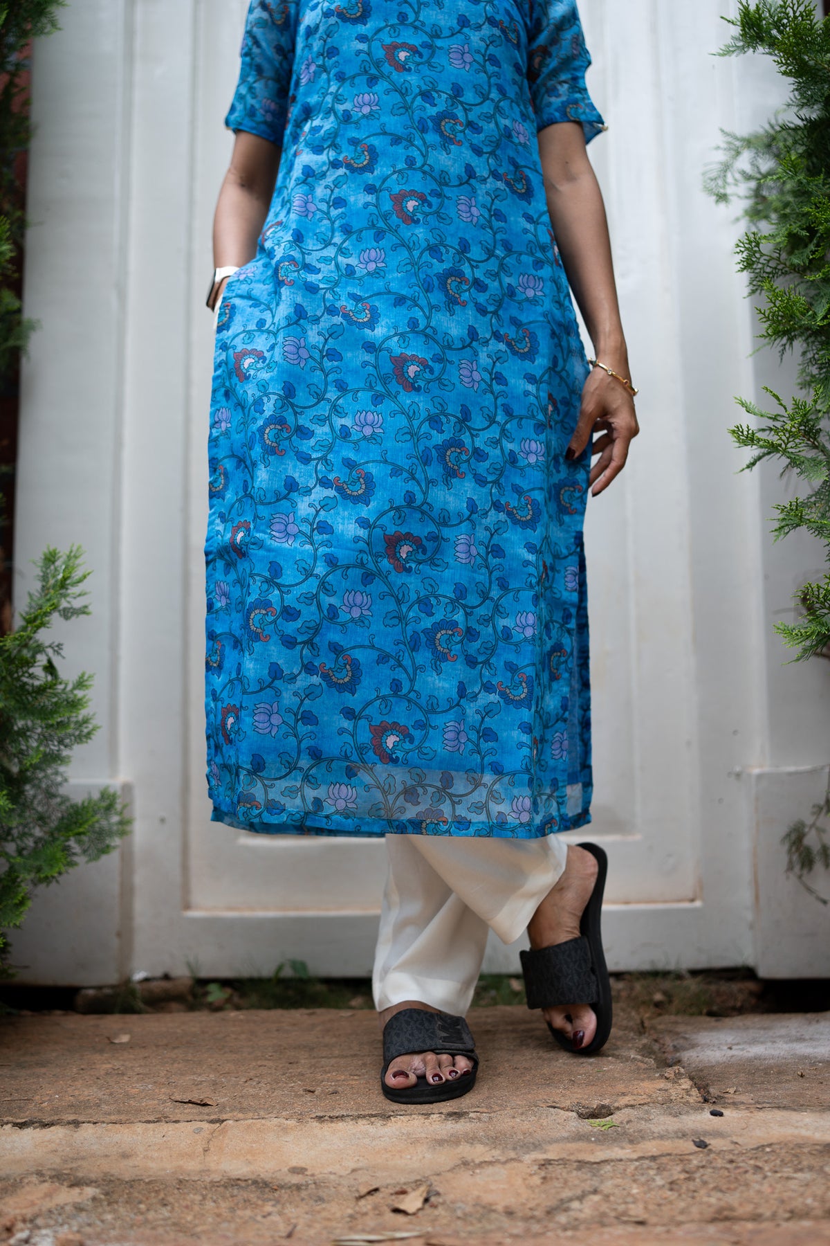 Azure Vine Chanderi Kurti Set