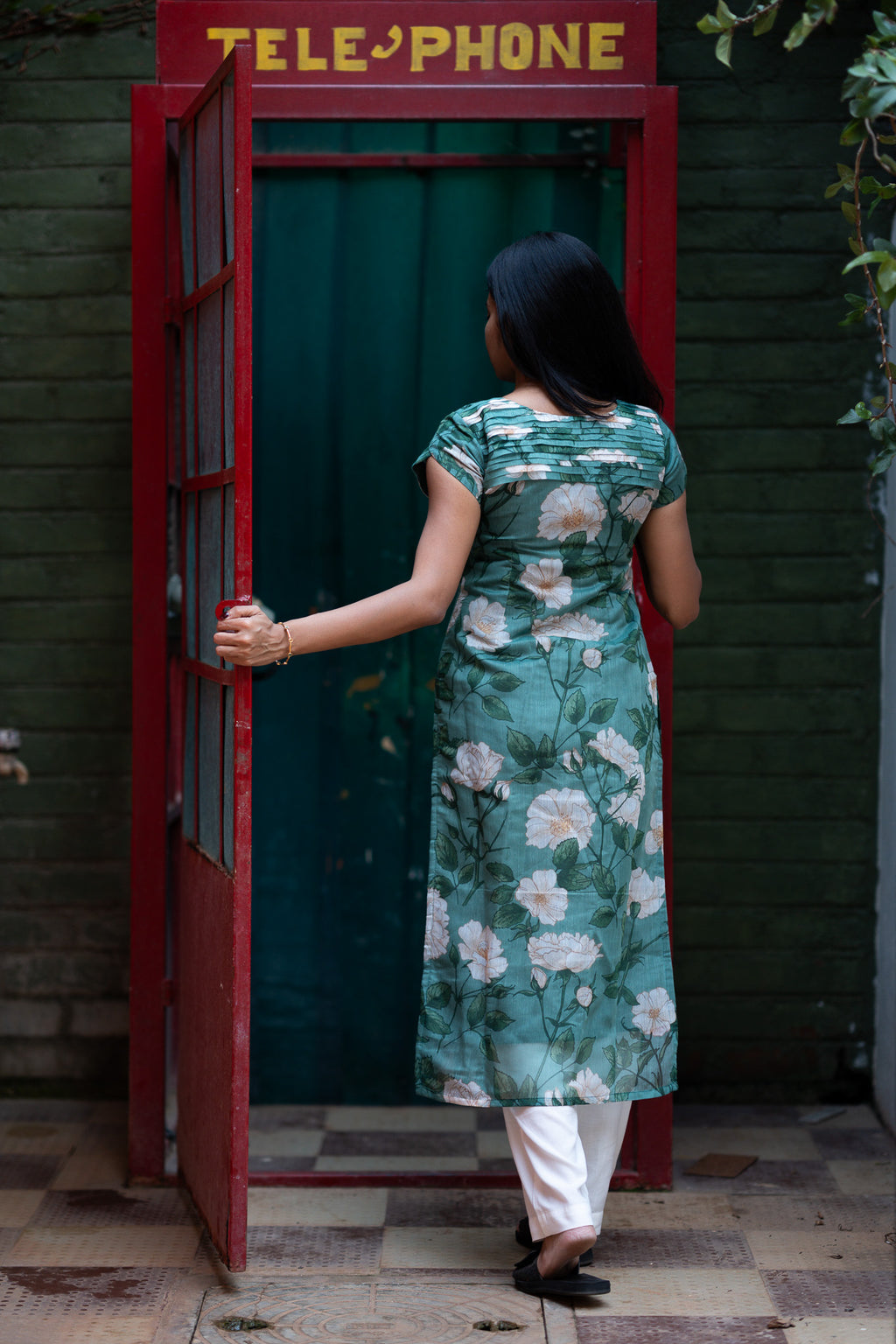 Aqua Floral Chanderi Kurti Set