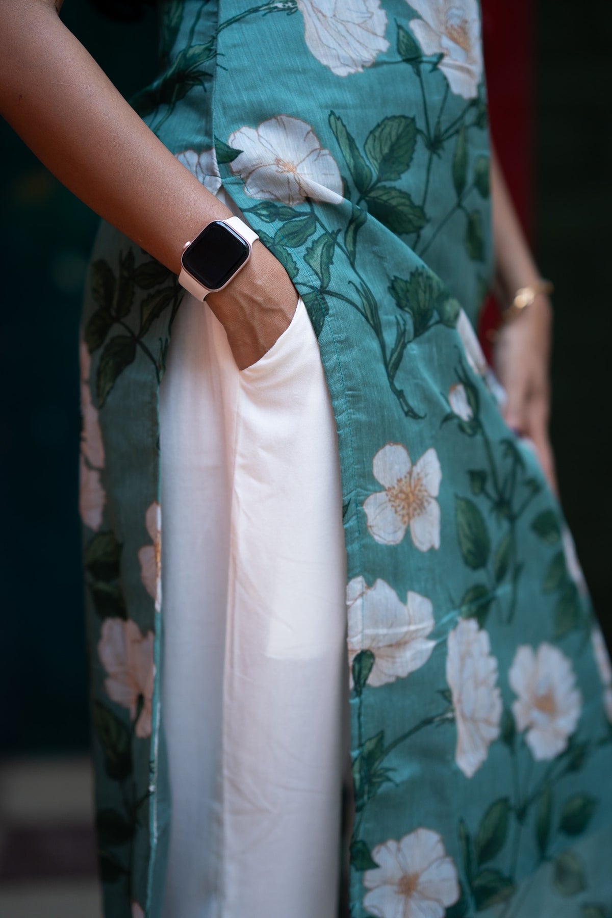 Aqua Floral Chanderi Kurti Set