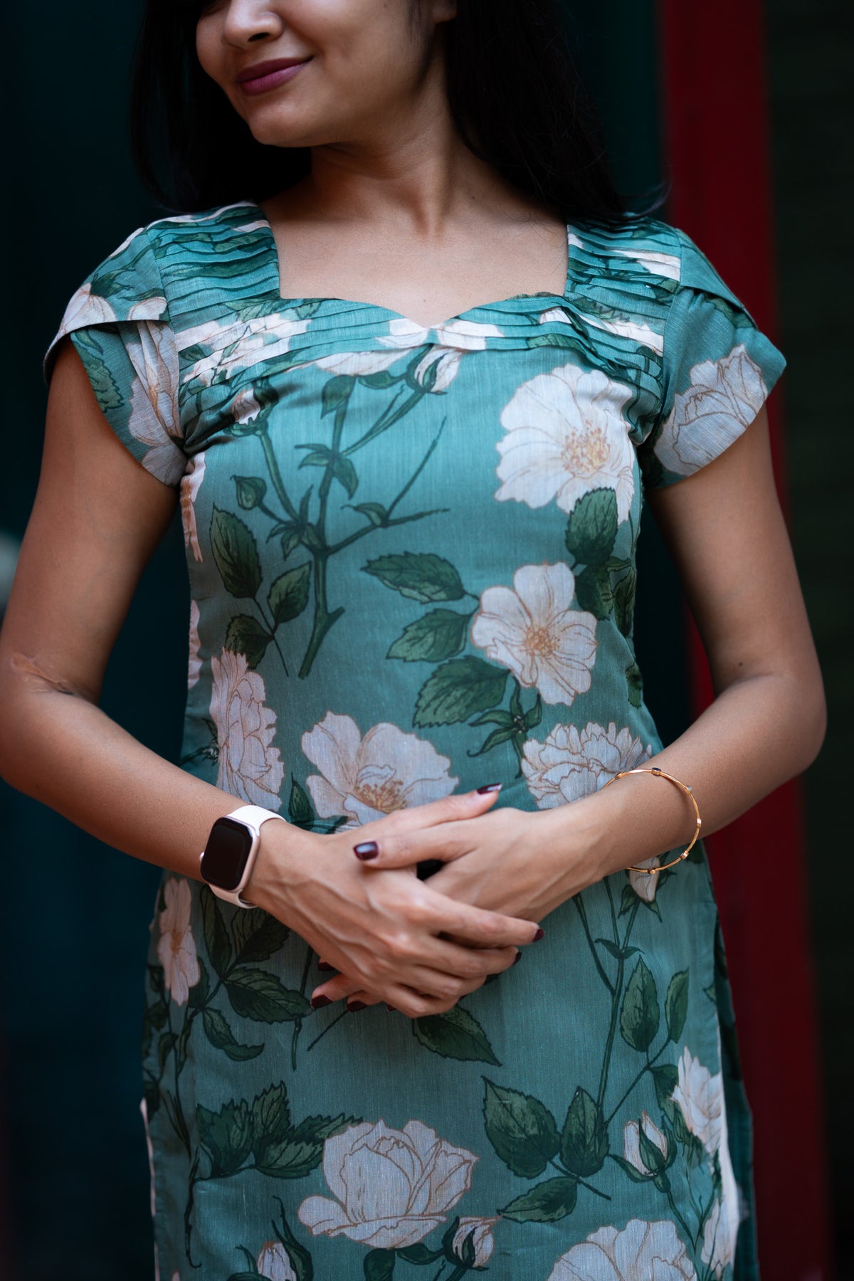 Aqua Floral Chanderi Kurti Set