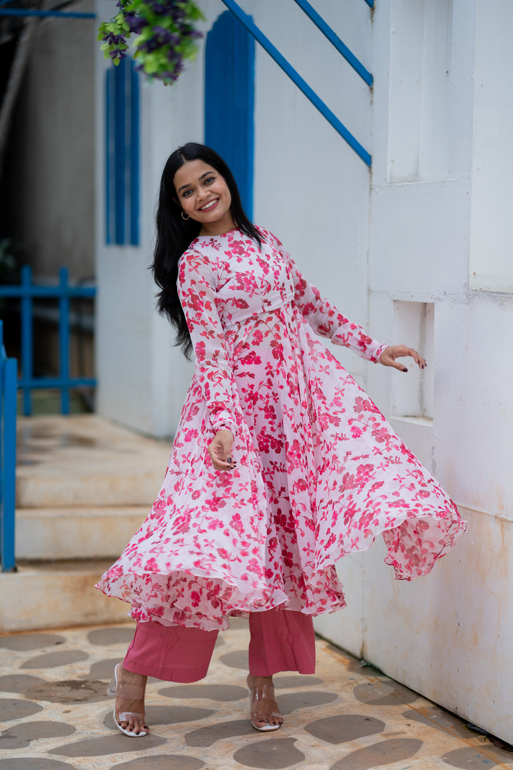 Rose Petal Chiffon Kurti Set