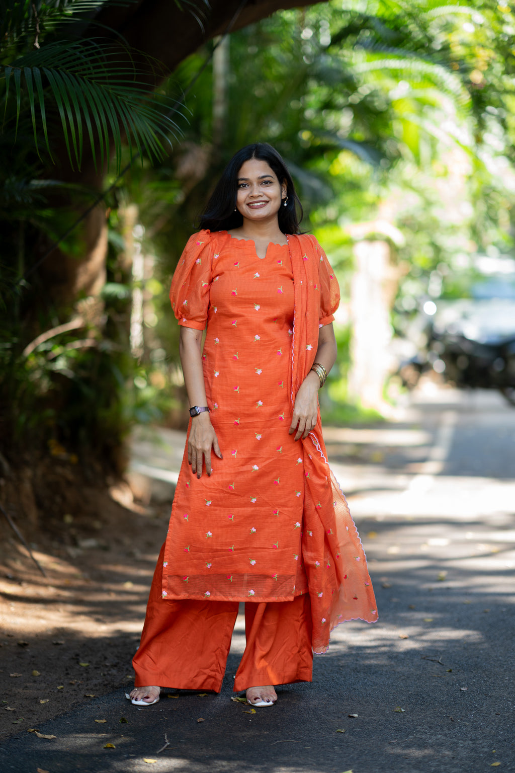 Tangerine Chiffon Kurti Set