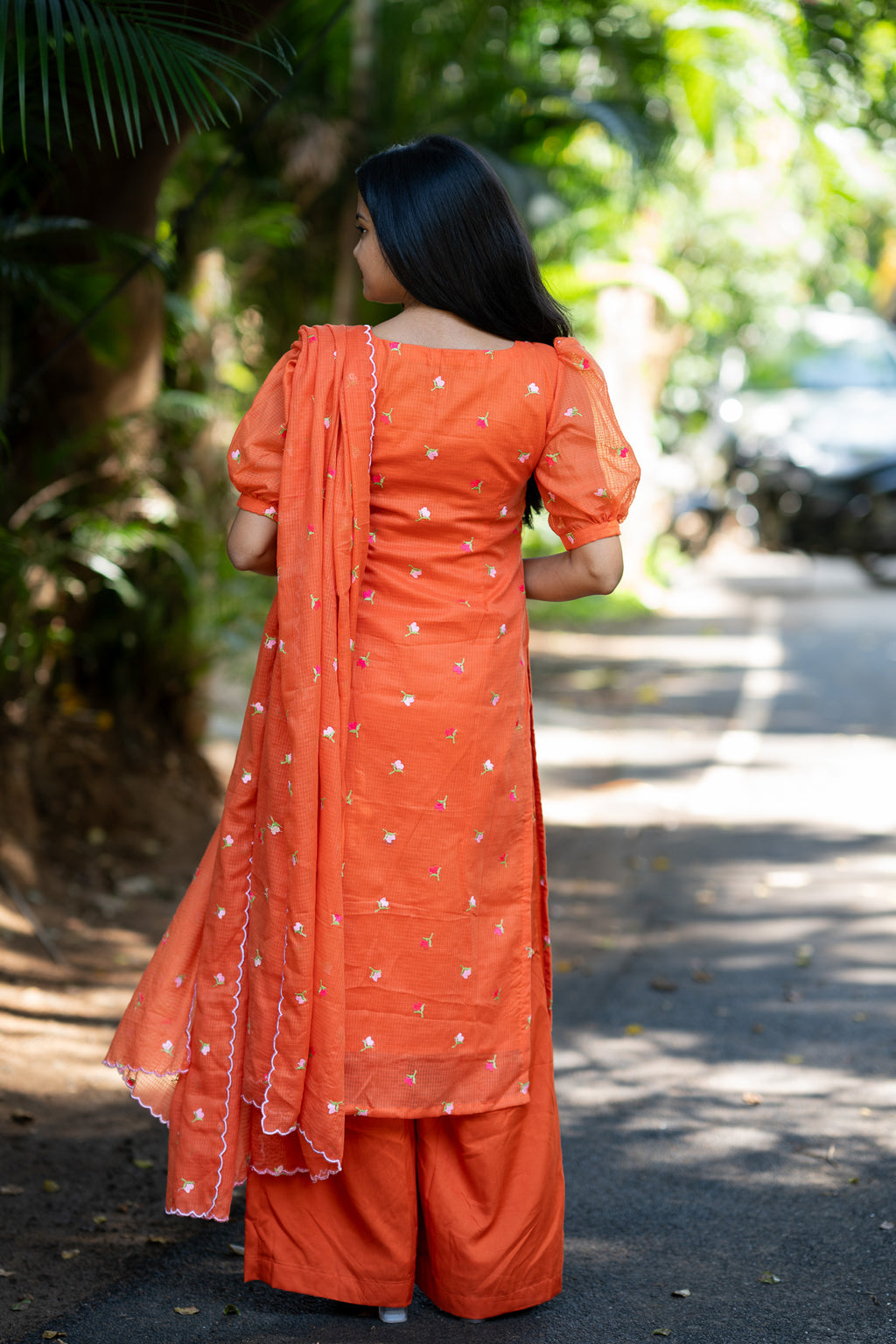 Tangerine Chiffon Kurti Set