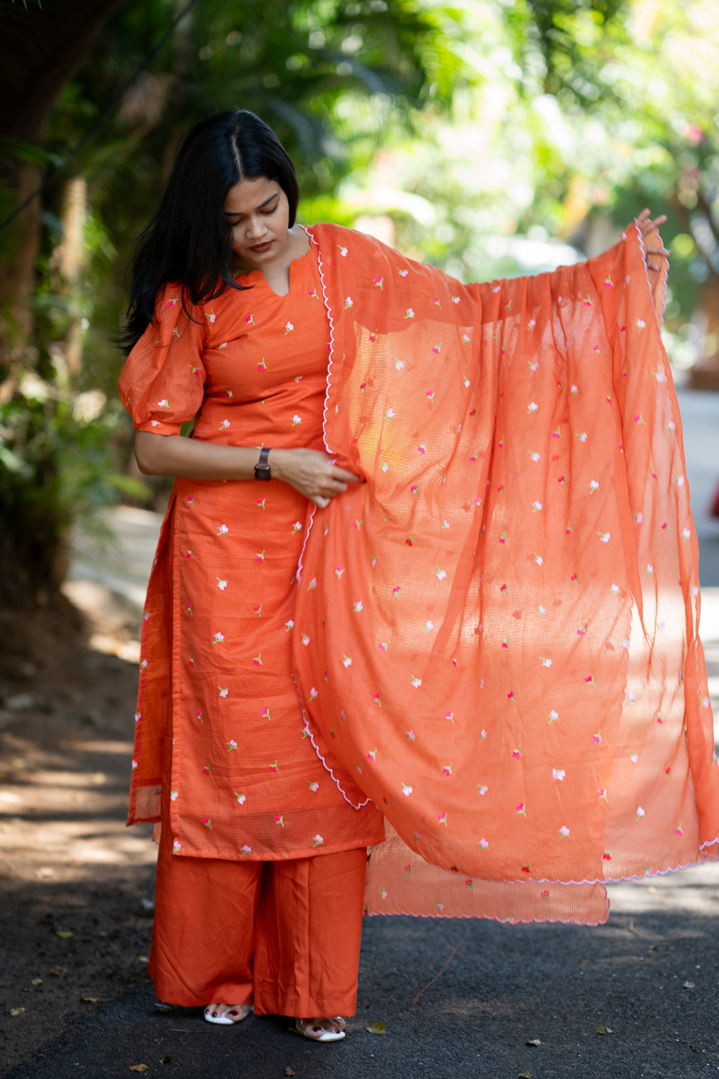 Tangerine Chiffon Kurti Set