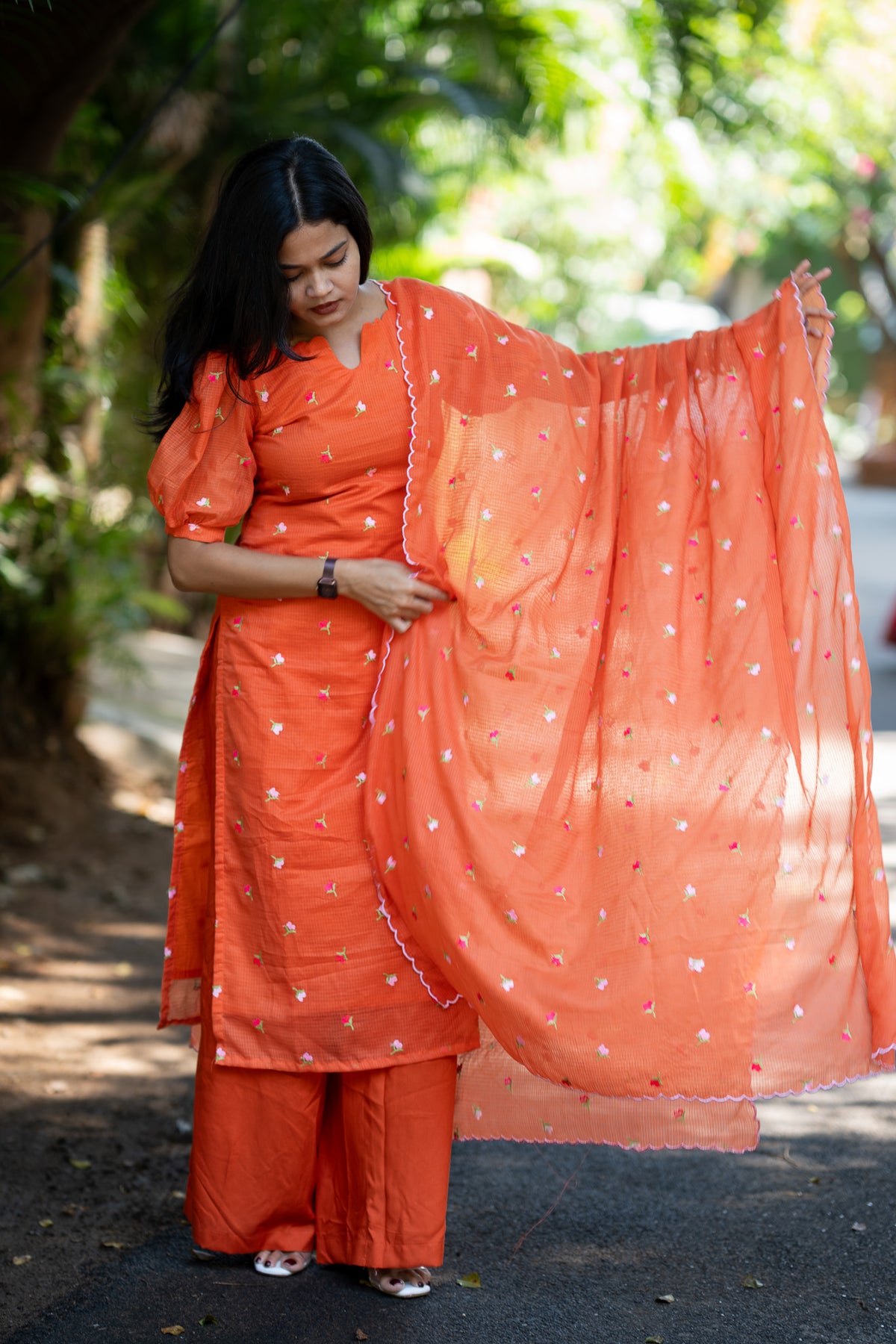 Tangerine Chiffon Kurti Set