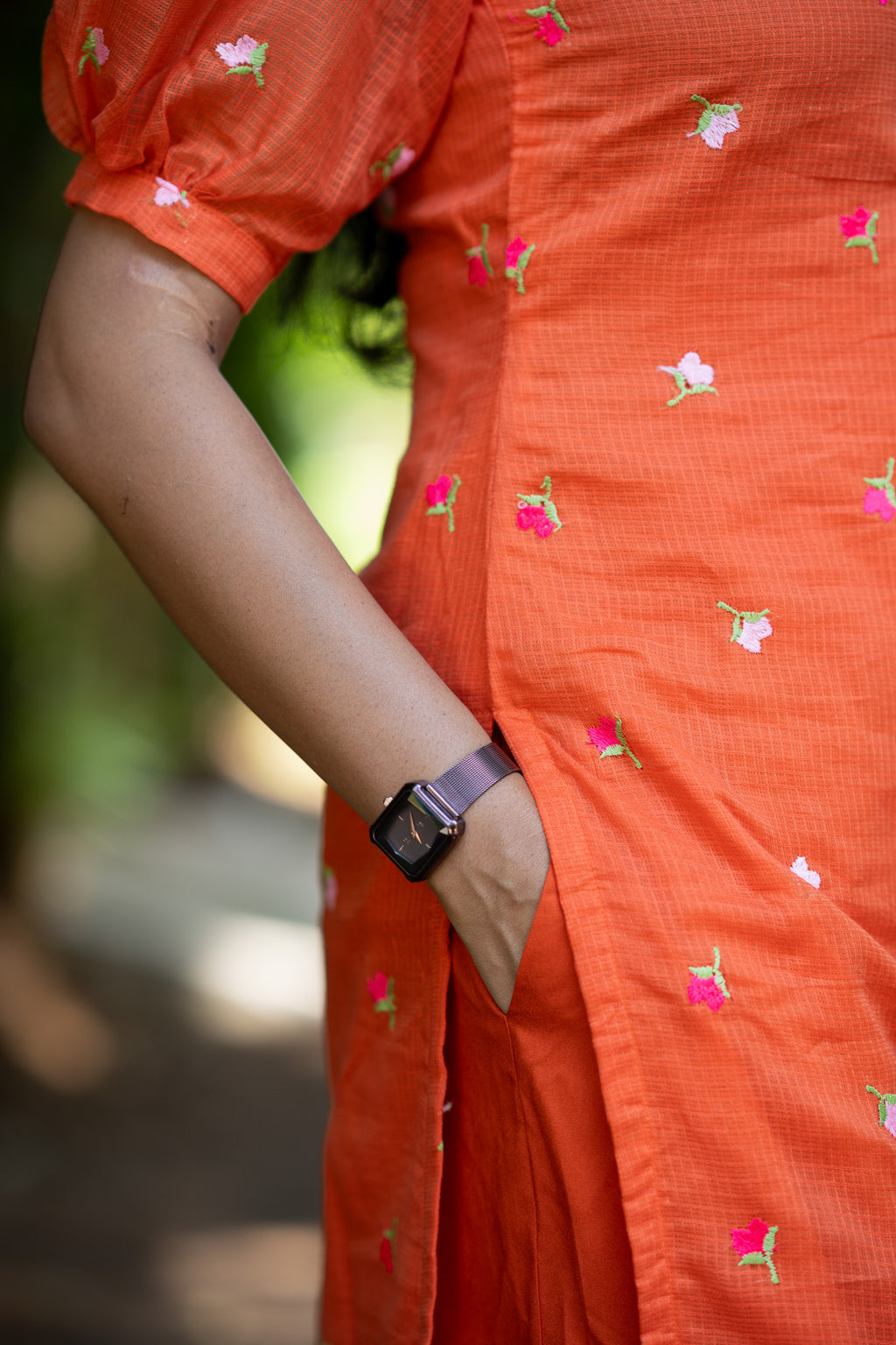 Tangerine Chiffon Kurti Set