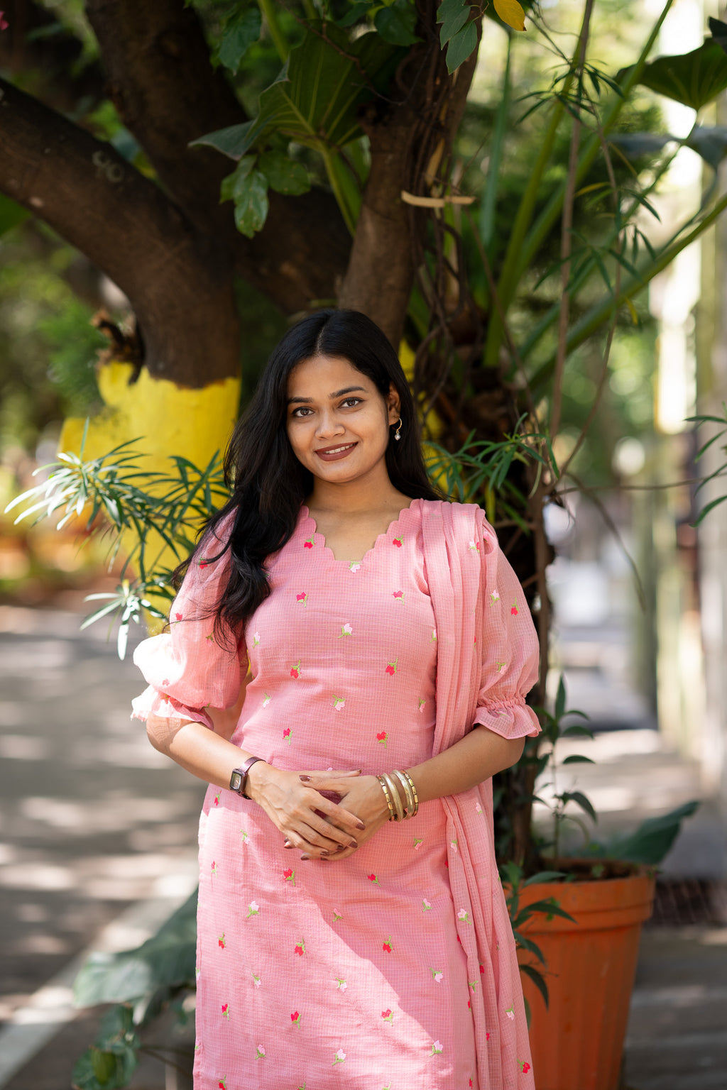 Blush Embroidered Chiffon Kurti Set