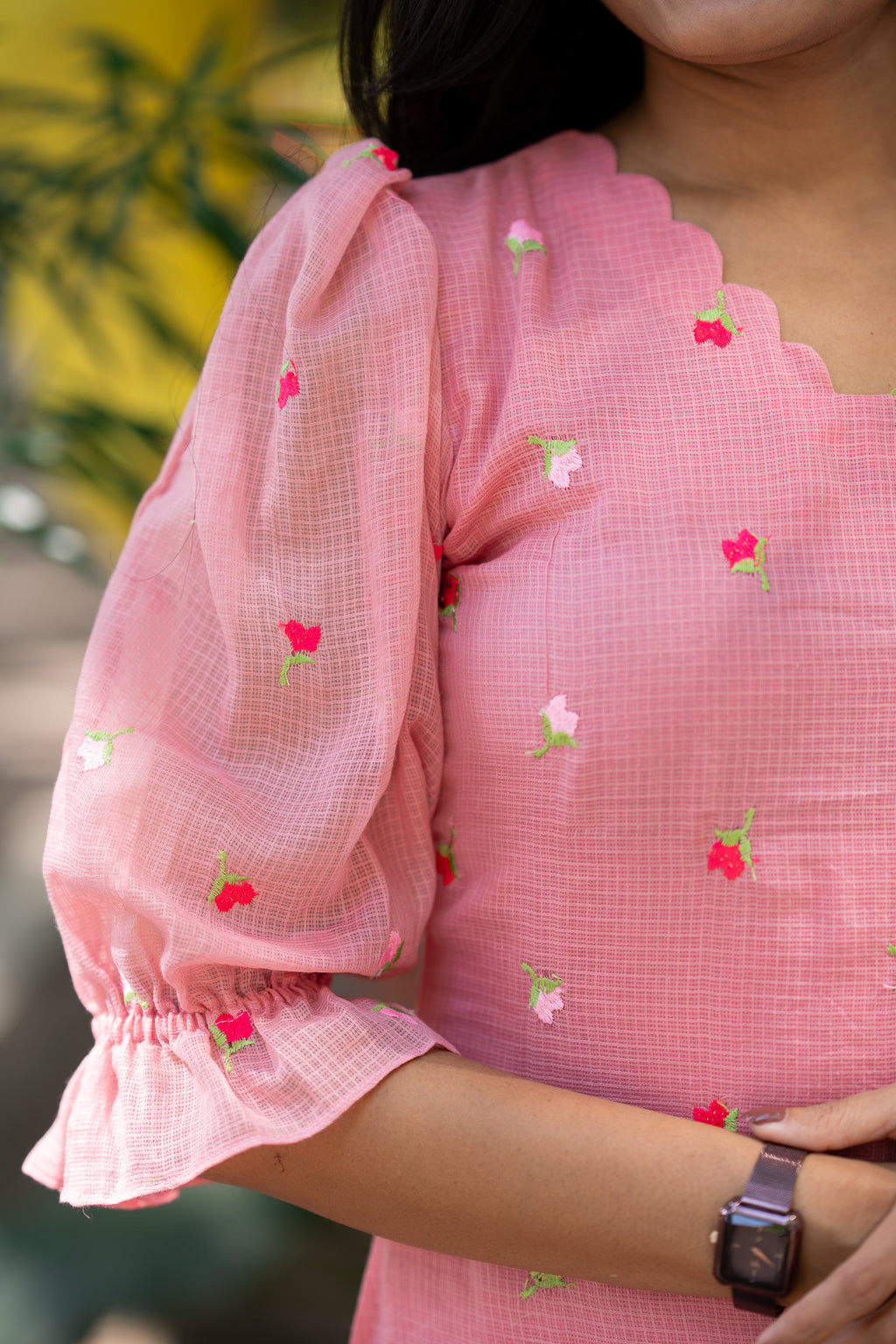 Blush Embroidered Chiffon Kurti Set