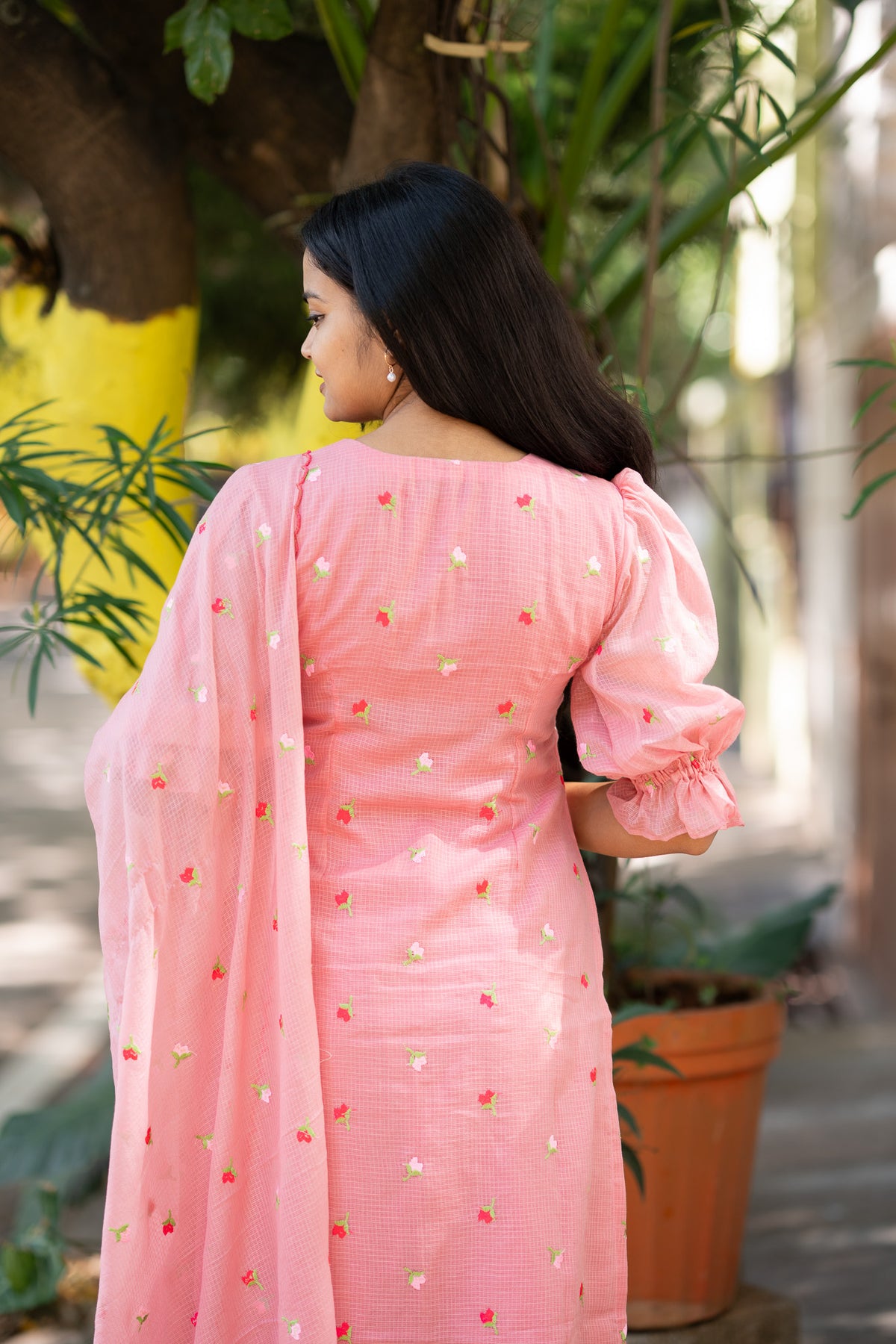 Blush Embroidered Chiffon Kurti Set