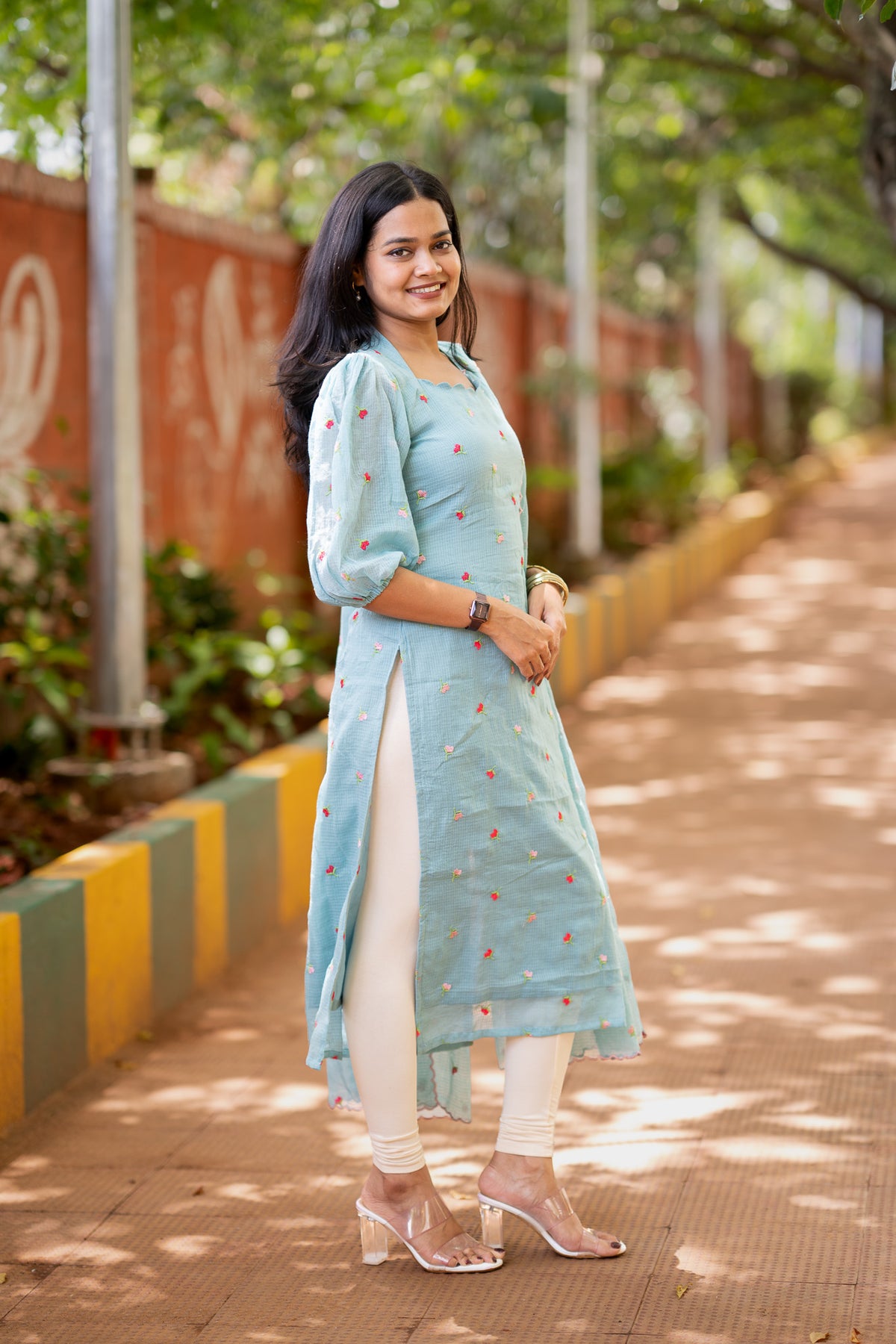 Blue Mist Embroidered Chiffon Kurti Set