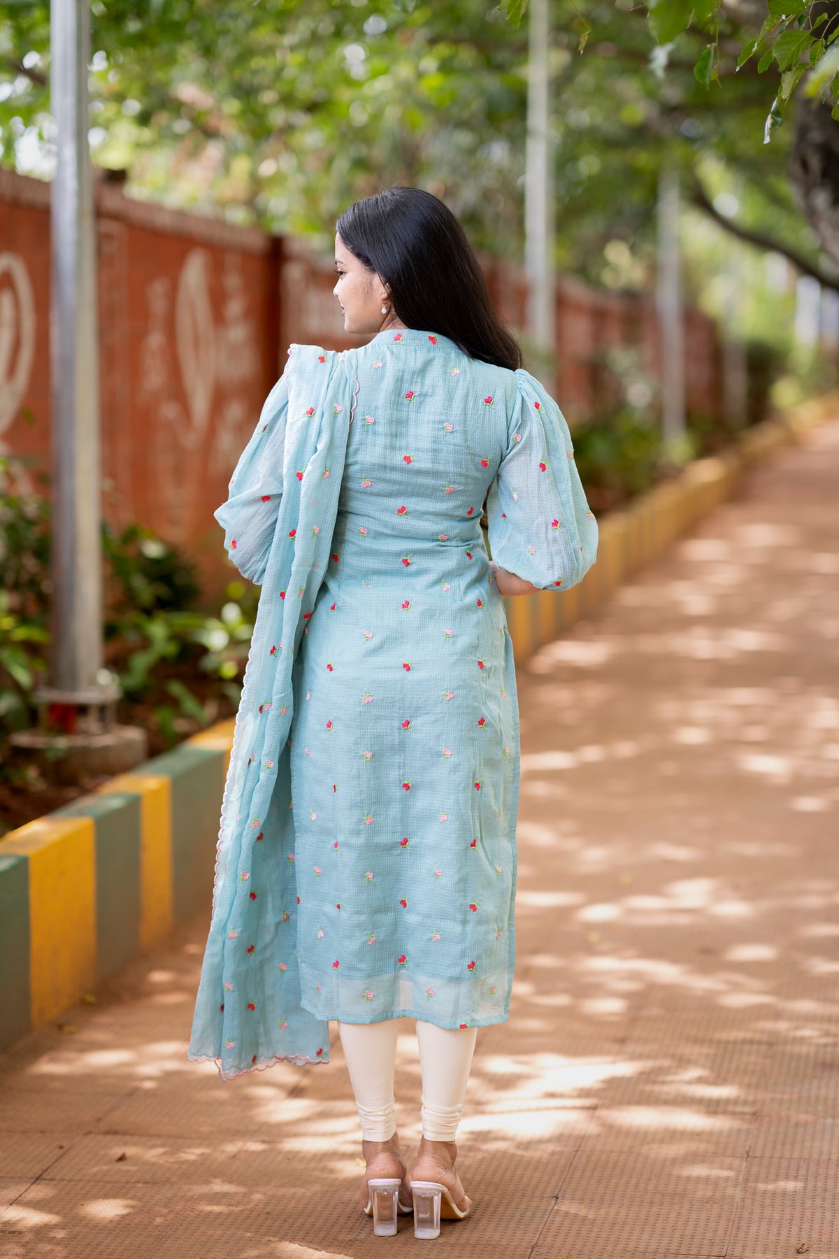 Blue Mist Embroidered Chiffon Kurti Set
