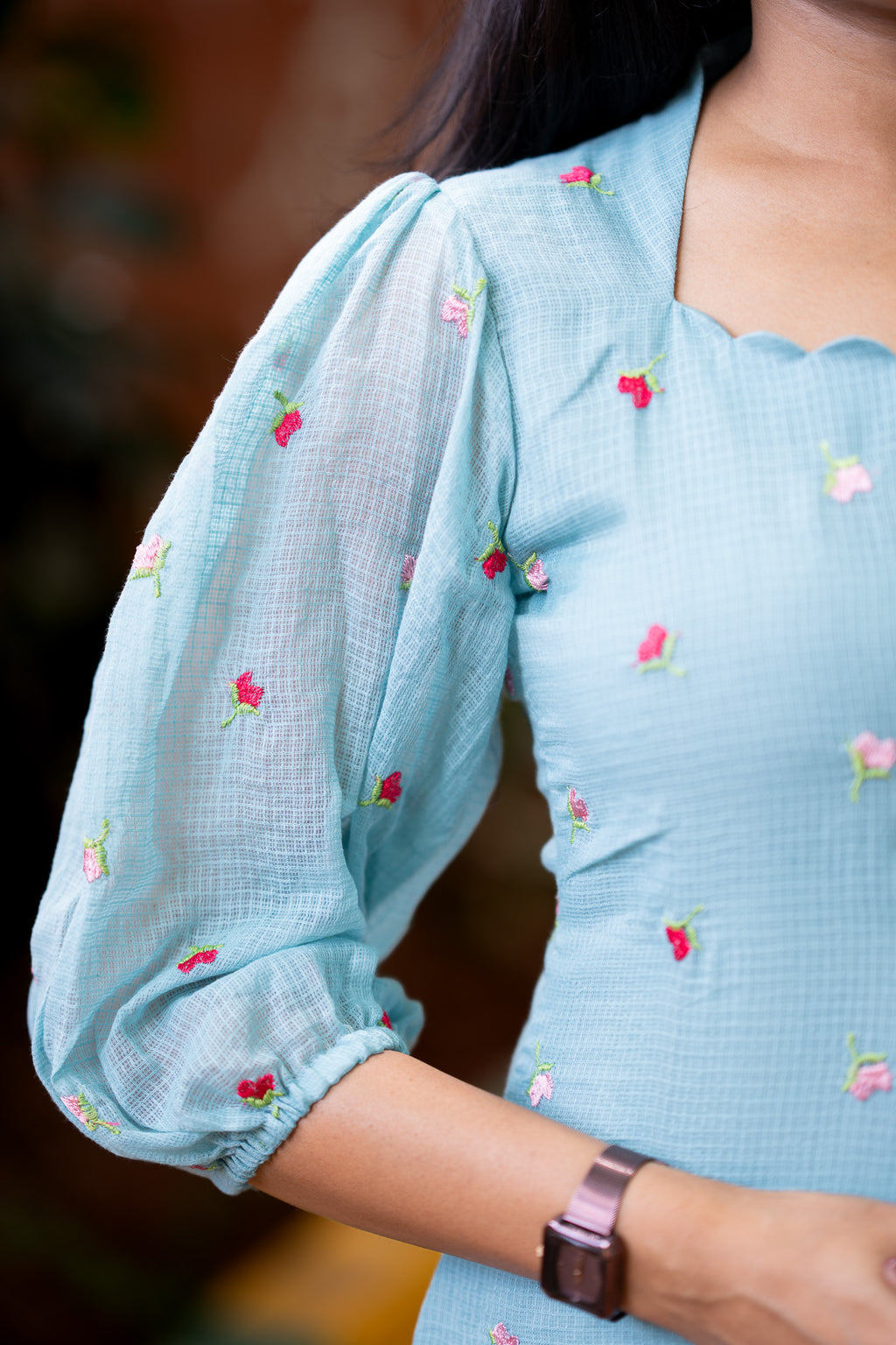 Blue Mist Embroidered Chiffon Kurti Set