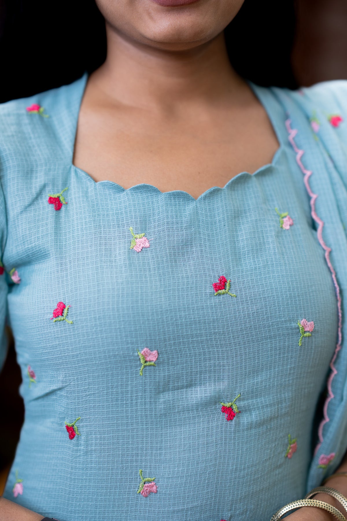 Blue Mist Embroidered Chiffon Kurti Set
