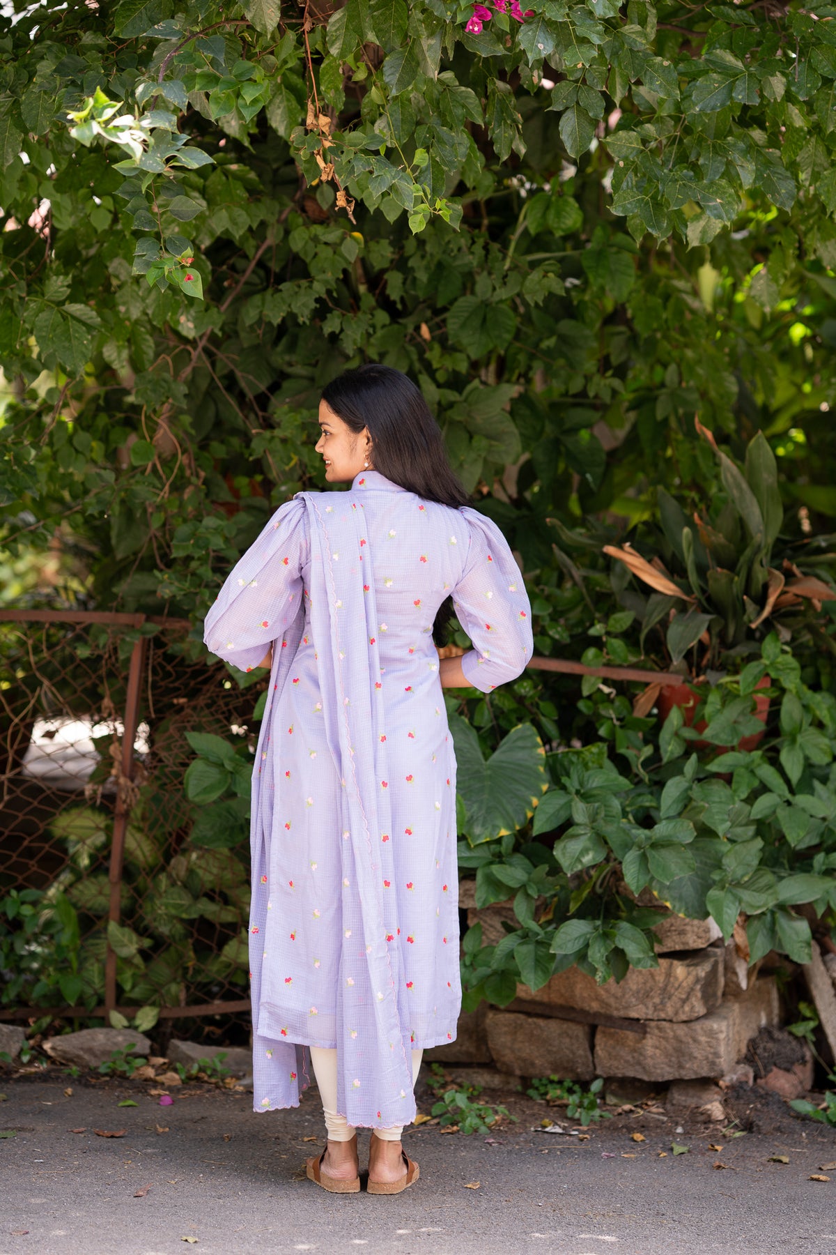 Lilac Blossom Embroidered Chiffon Kurti Set