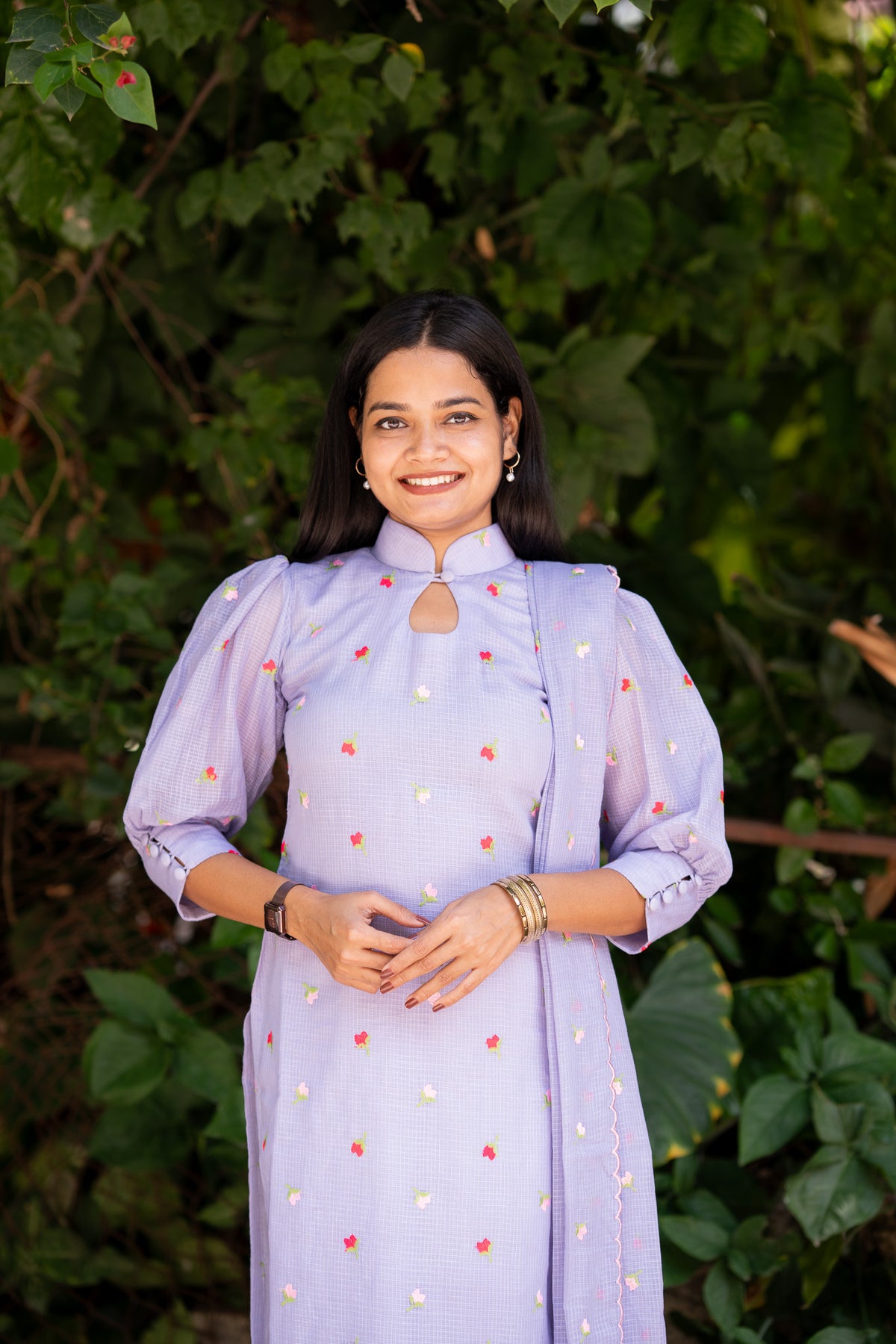 Lilac Blossom Embroidered Chiffon Kurti Set
