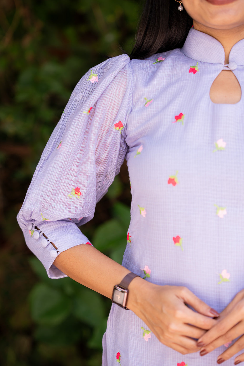 Lilac Blossom Embroidered Chiffon Kurti Set