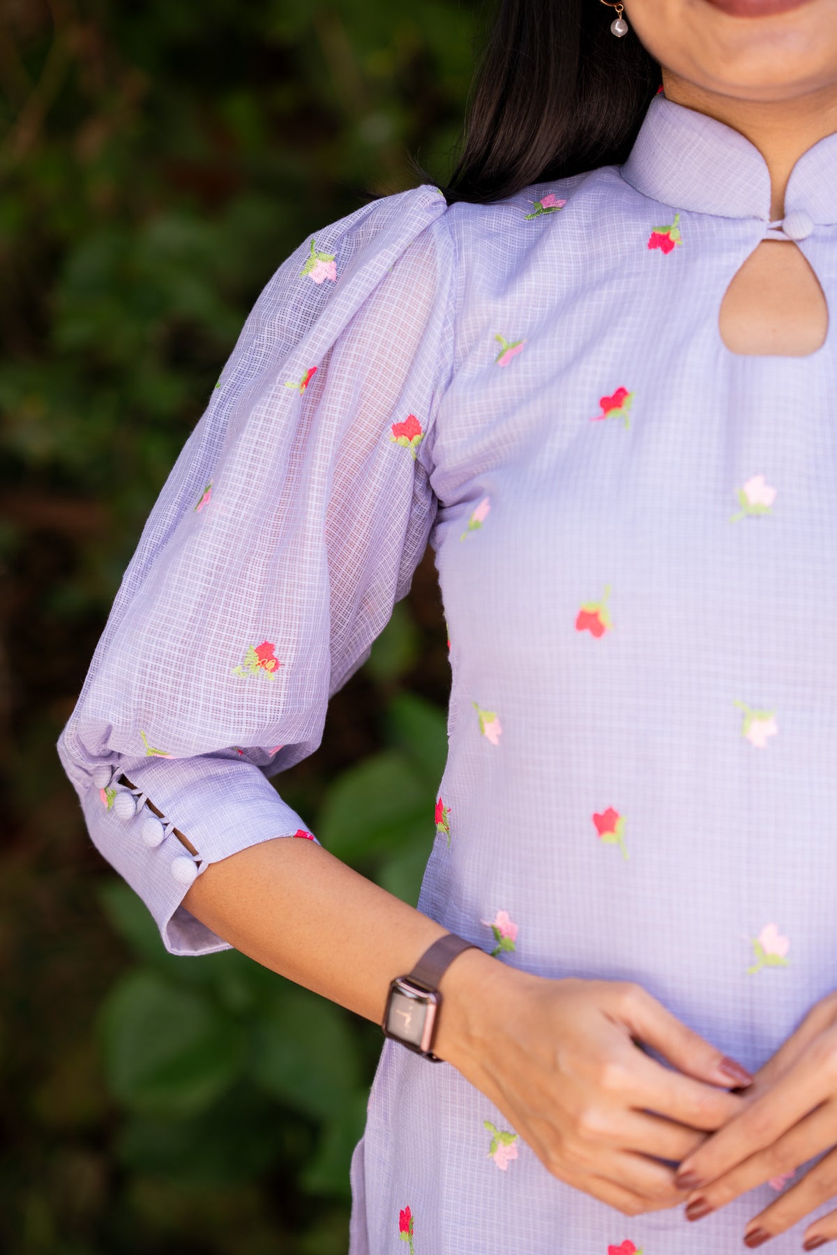 Lilac Blossom Embroidered Chiffon Kurti Set