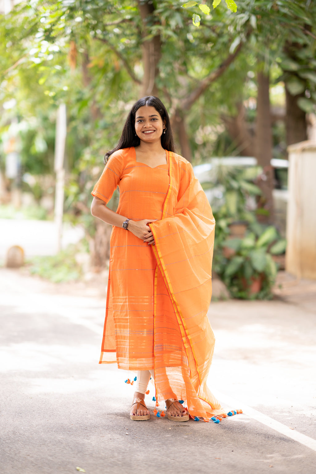 Tangerine Mul Cotton Kurti