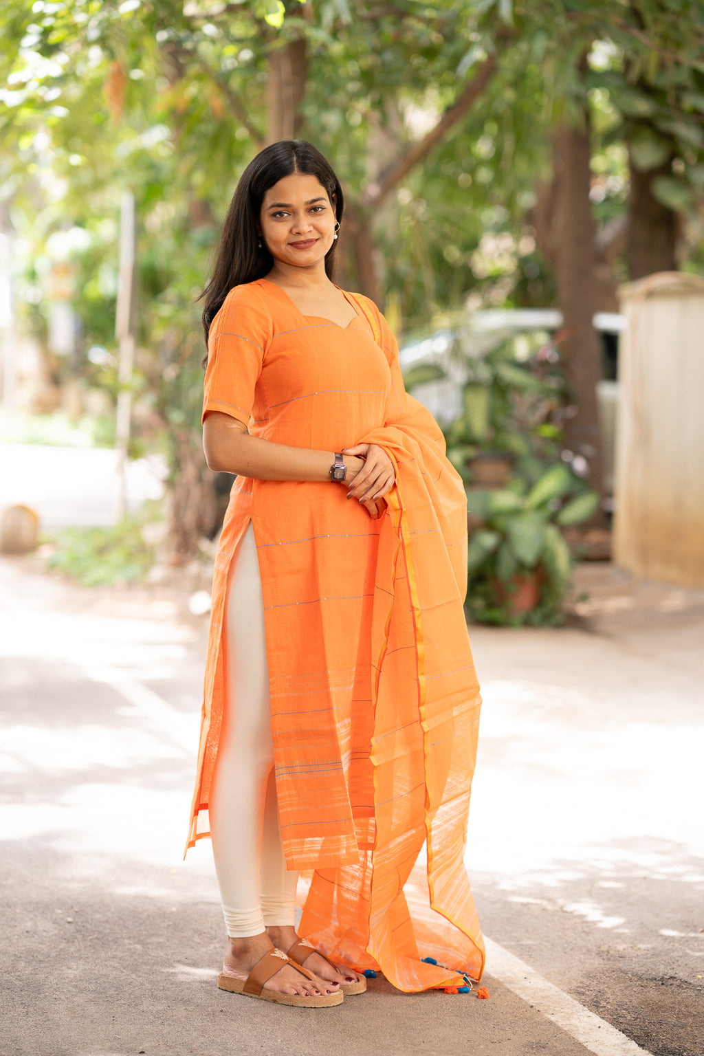 Tangerine Mul Cotton Kurti
