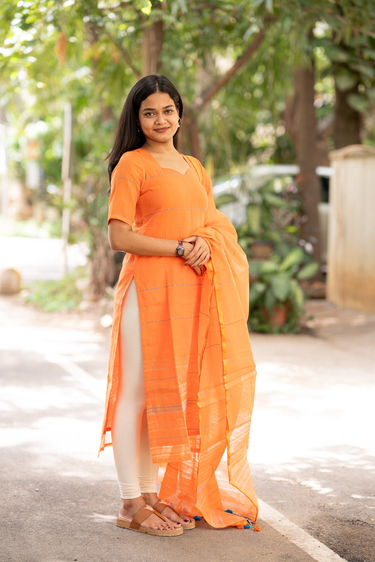 Tangerine Mul Cotton Kurti