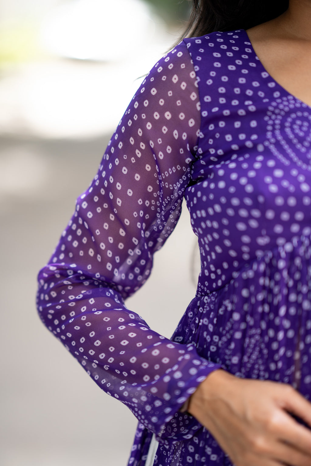 Purple Bandhani Chiffon Kurti Set