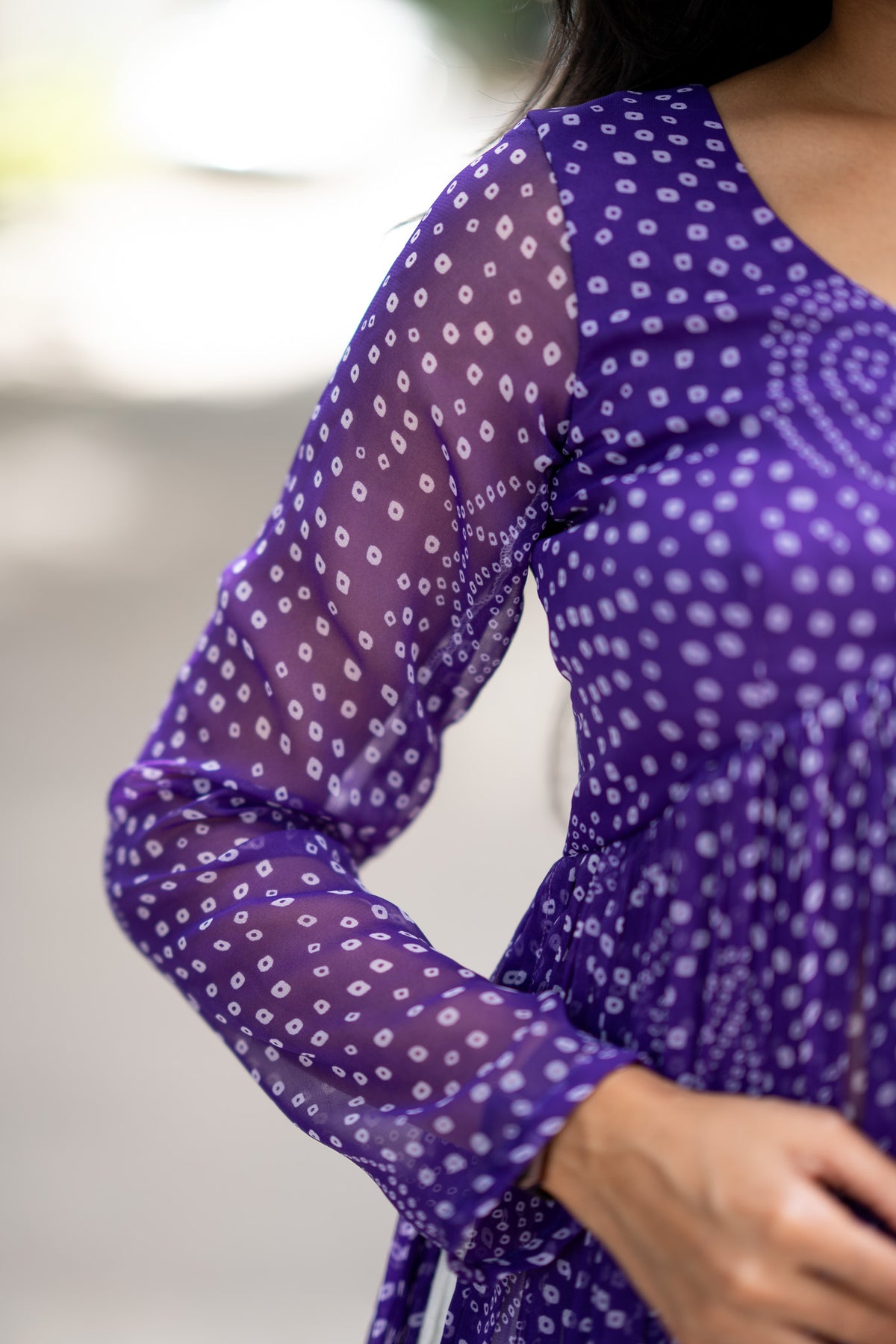 Purple Bandhani Chiffon Kurti Set