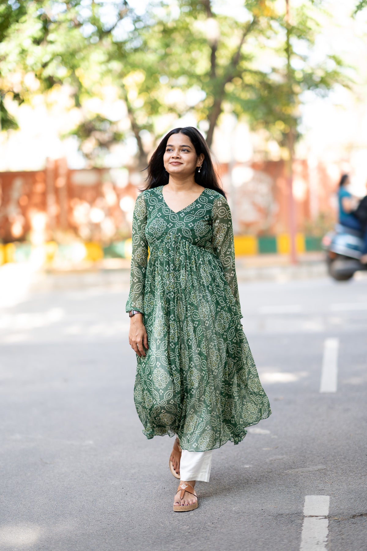 Green Bandhani Chiffon Kurti Set
