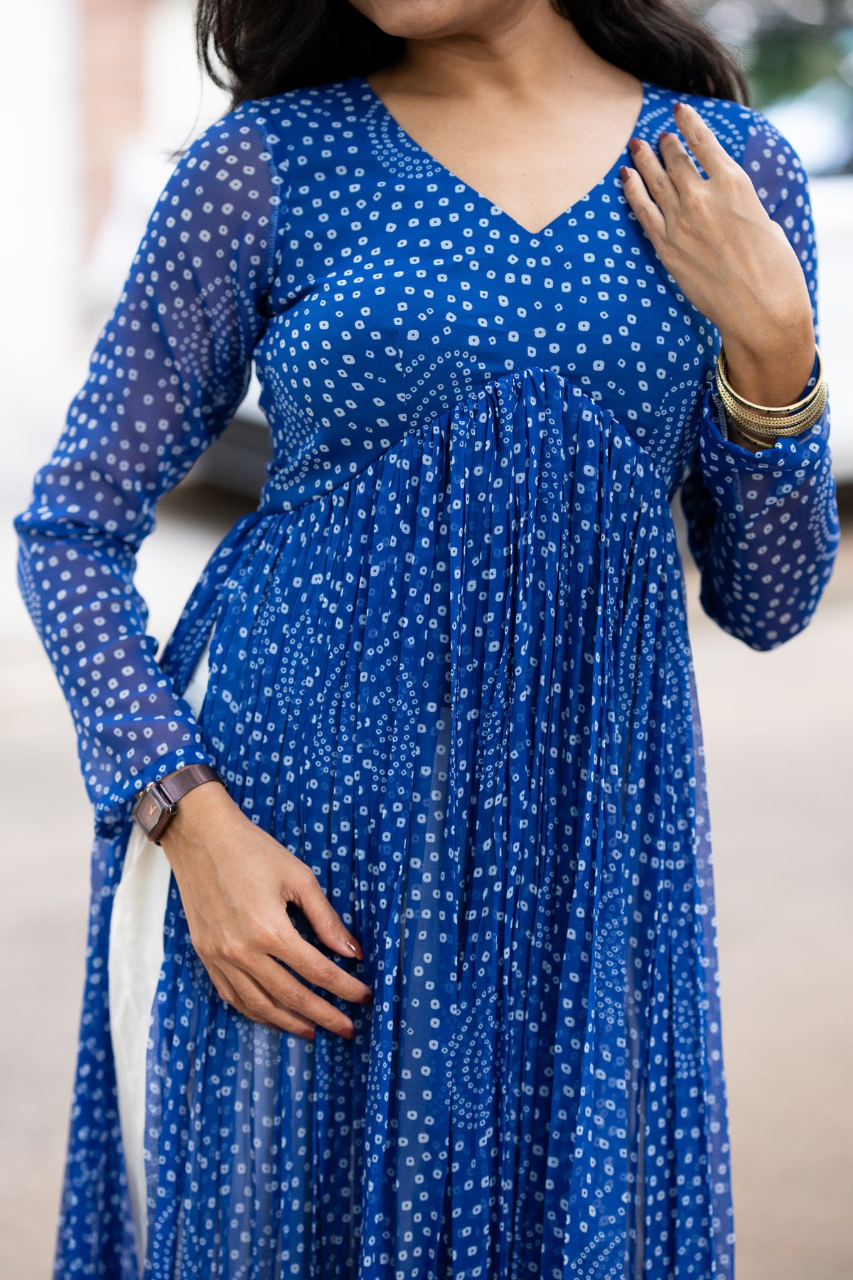 Blue Bandhani Chiffon Kurti Set