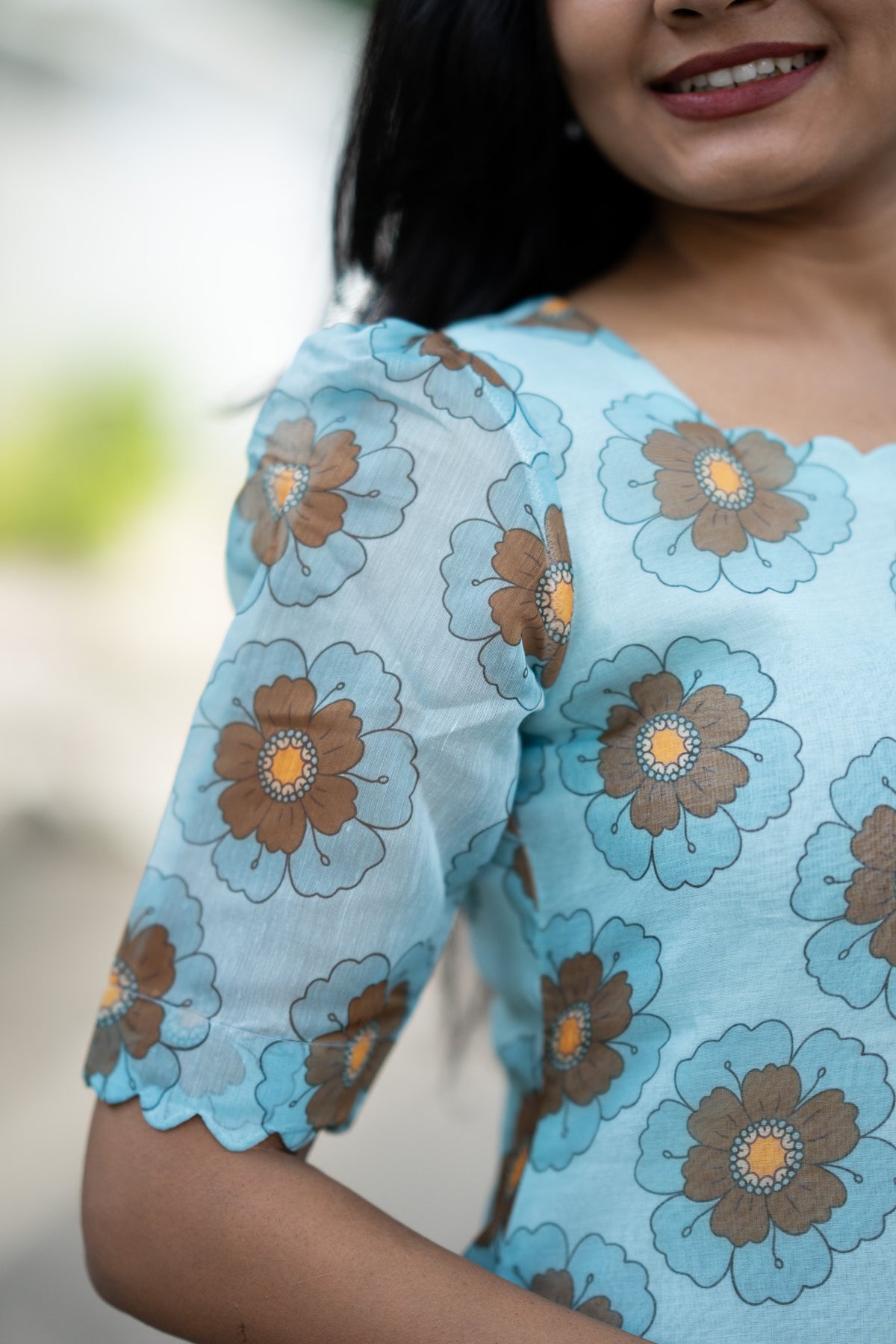 Sky Blue Floral Chanderi Kurti Set