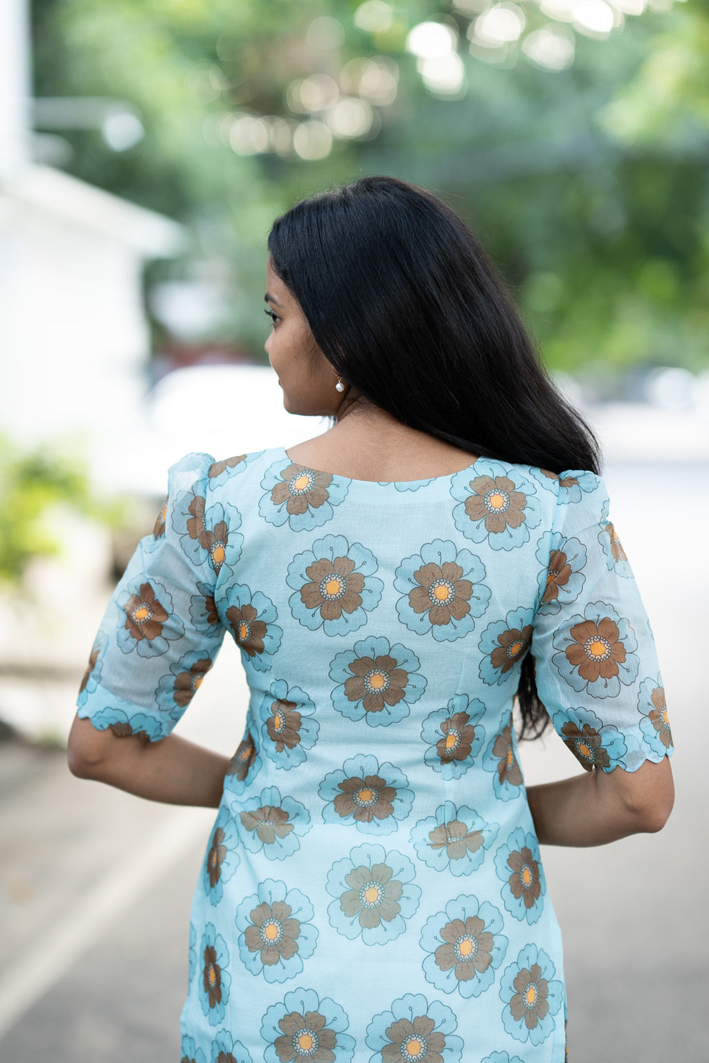 Sky Blue Floral Chanderi Kurti Set