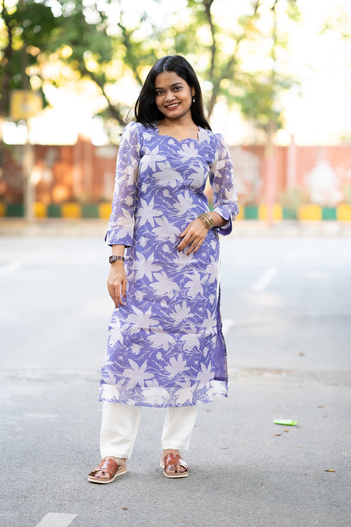 Lilac Blue Chanderi Kurti Set