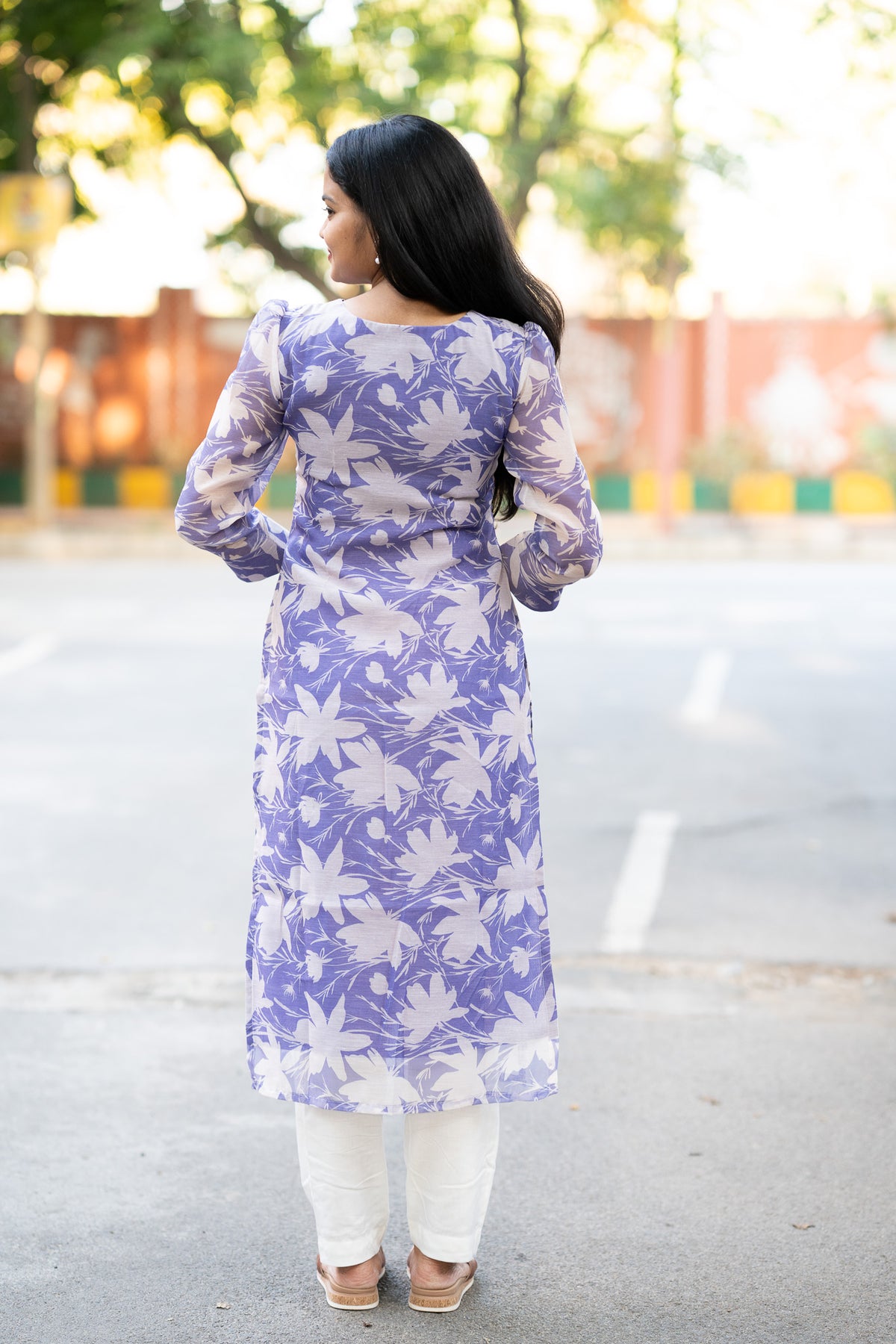 Lilac Blue Chanderi Kurti Set