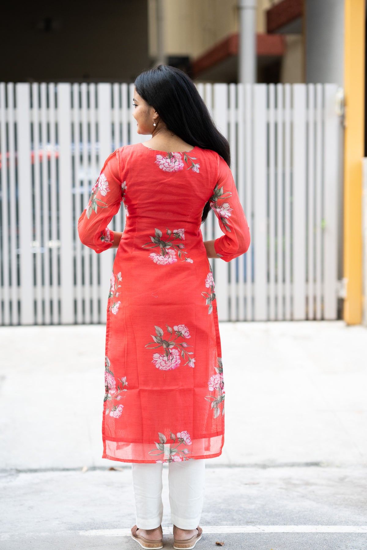 Coral Rose Chanderi Kurti Set