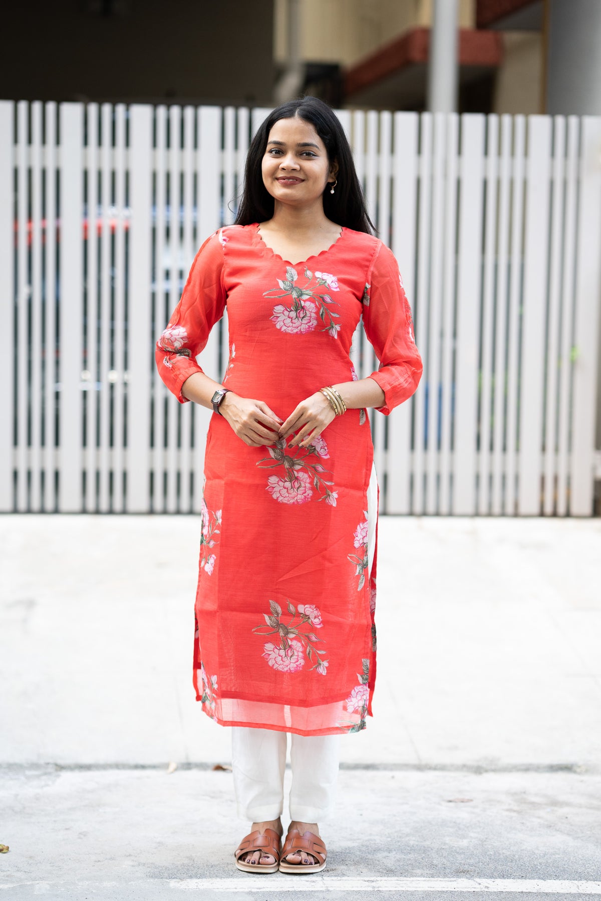 Coral Rose Chanderi Kurti Set